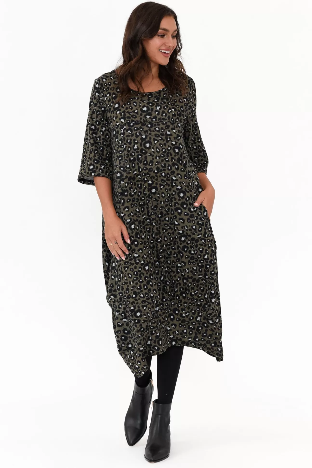 La Mode Byron Khaki Leopard Knit Dress Discount