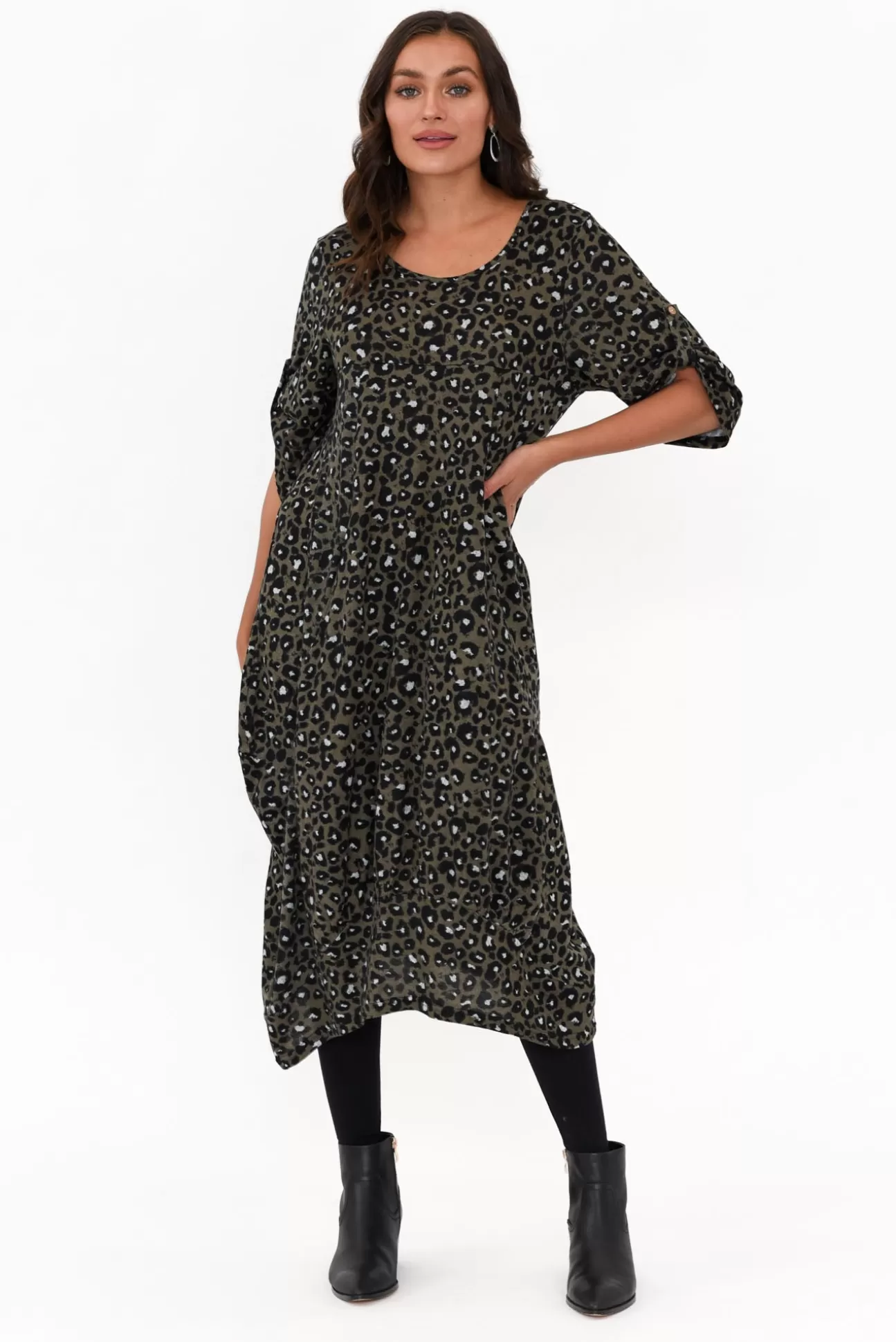 La Mode Byron Khaki Leopard Knit Dress Discount