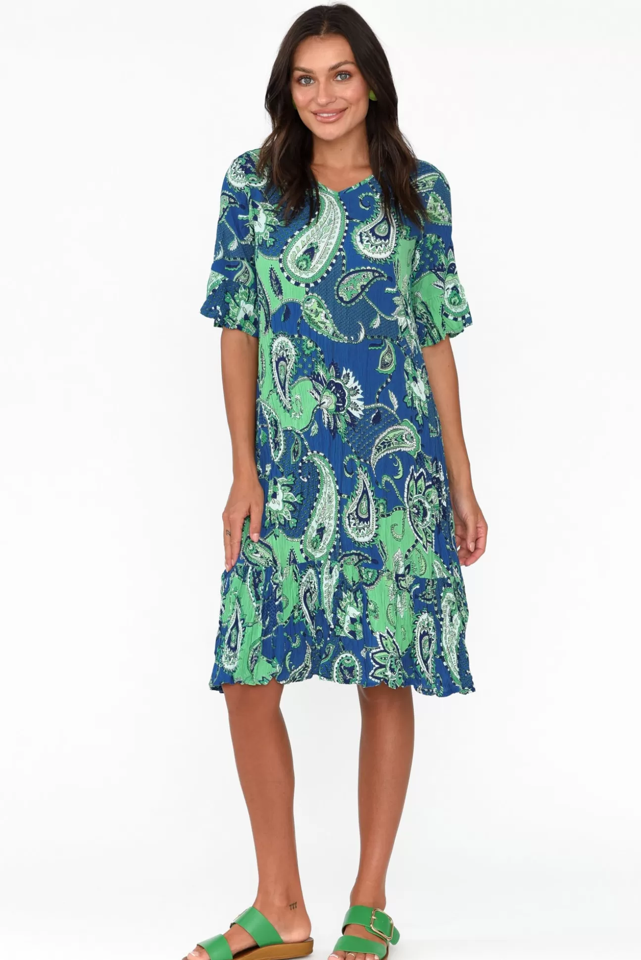 One Summer Calla Blue Paisley Crinkle Dress Cheap