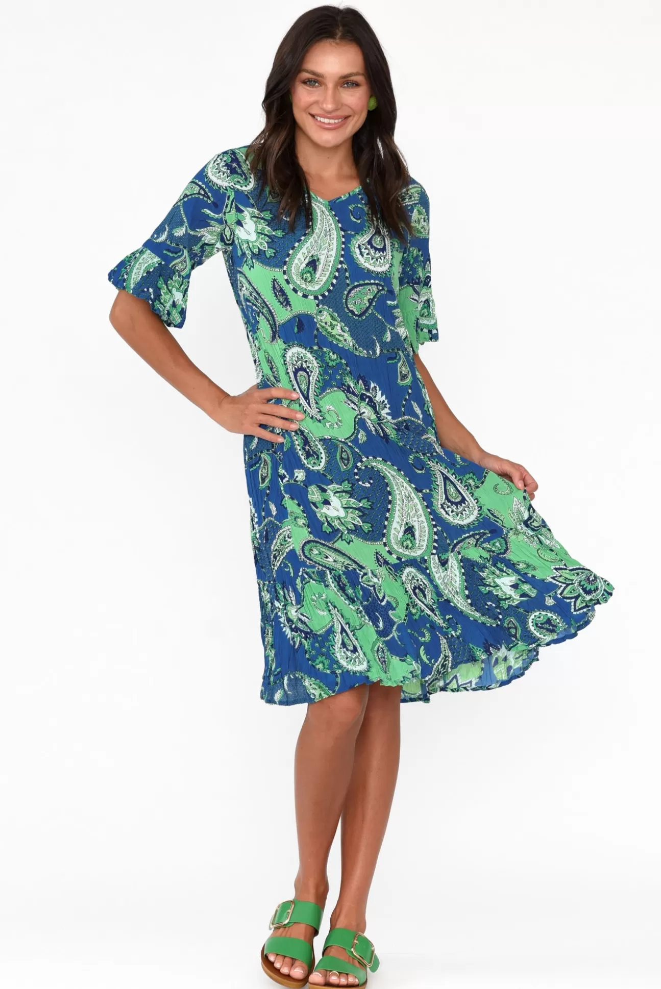 One Summer Calla Blue Paisley Crinkle Dress Cheap