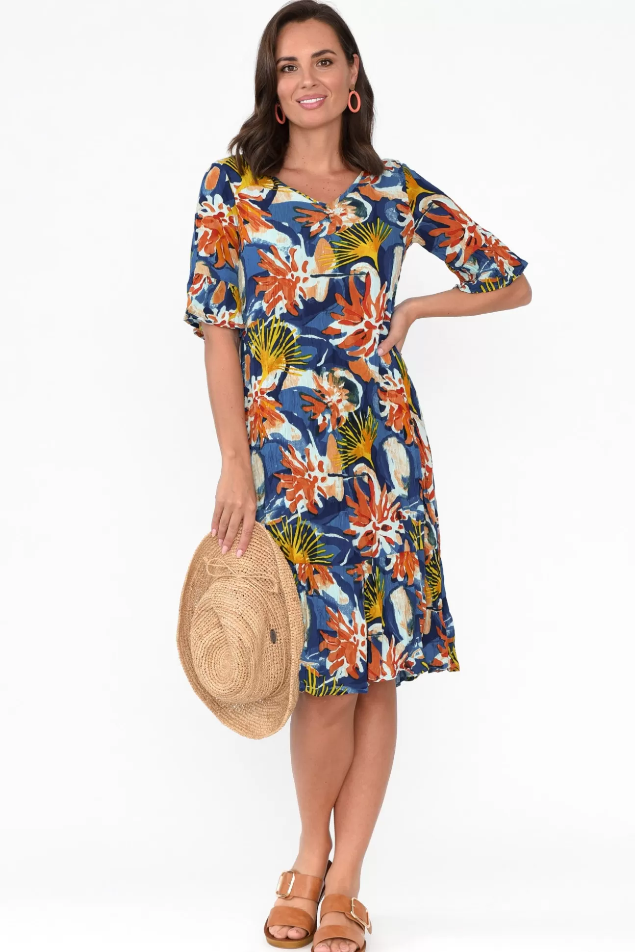 One Summer Calla Orange Garden Crinkle Dress Cheap