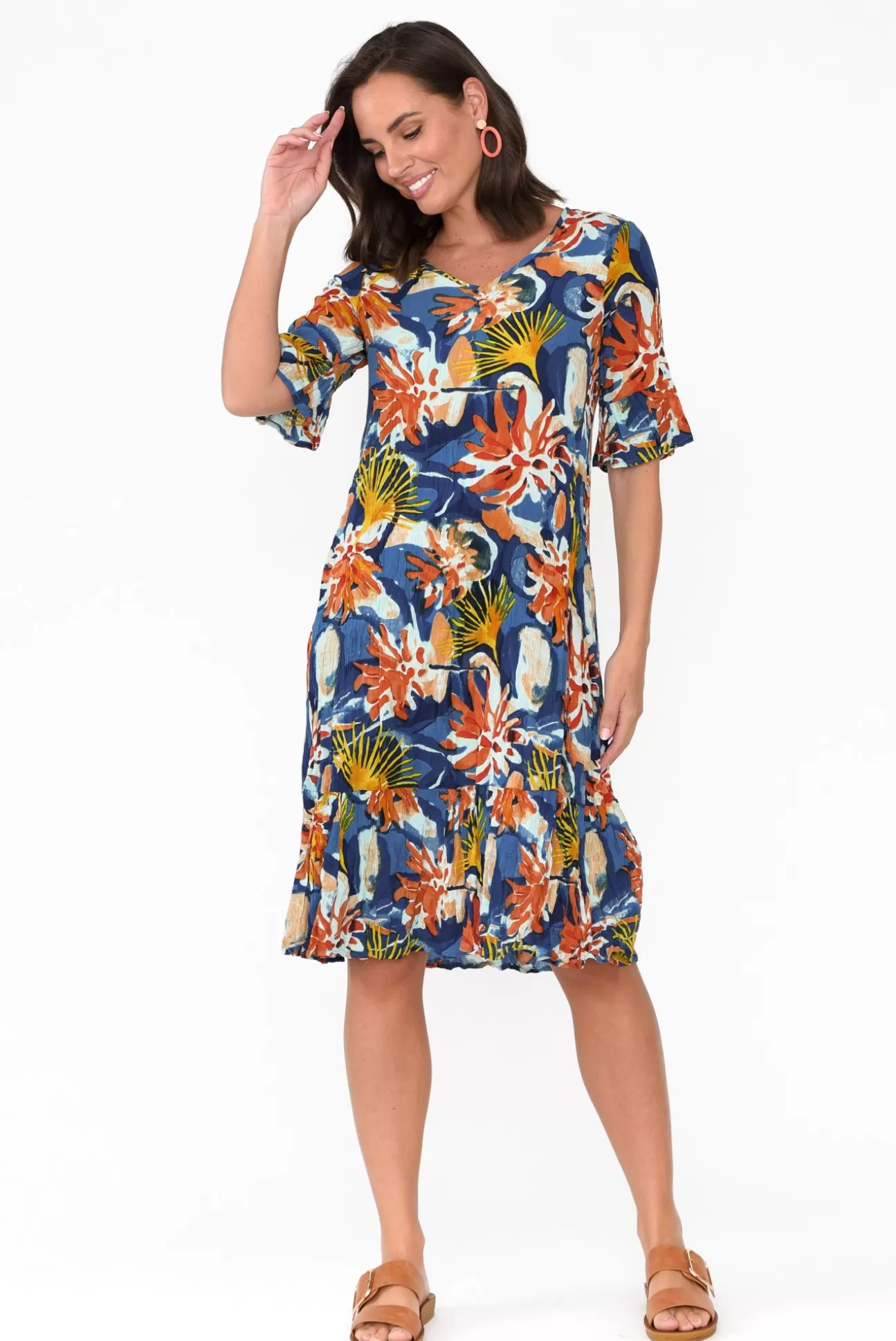 One Summer Calla Orange Garden Crinkle Dress Cheap