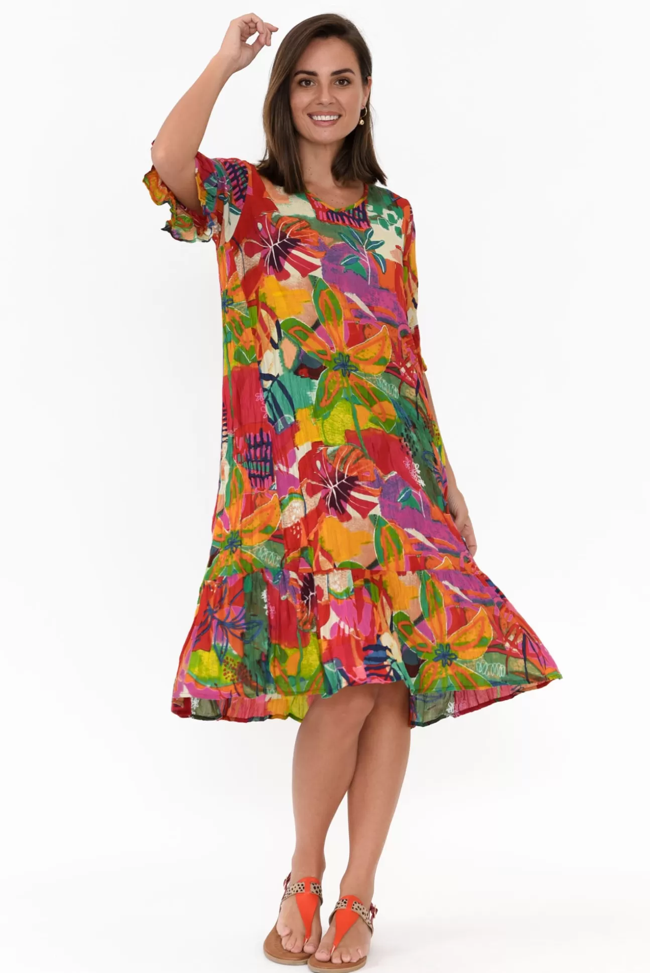 One Summer Calla Red Tropical Crinkle Dress Online