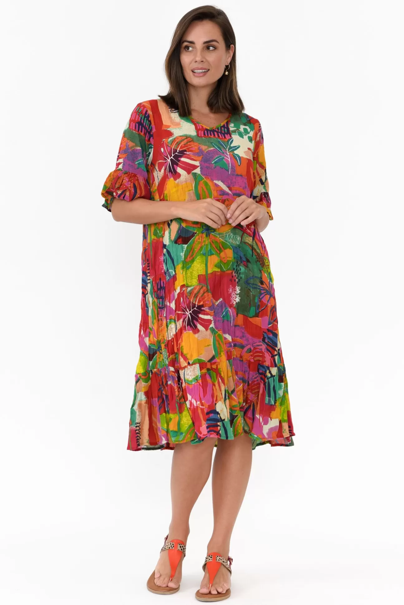 One Summer Calla Red Tropical Crinkle Dress Online