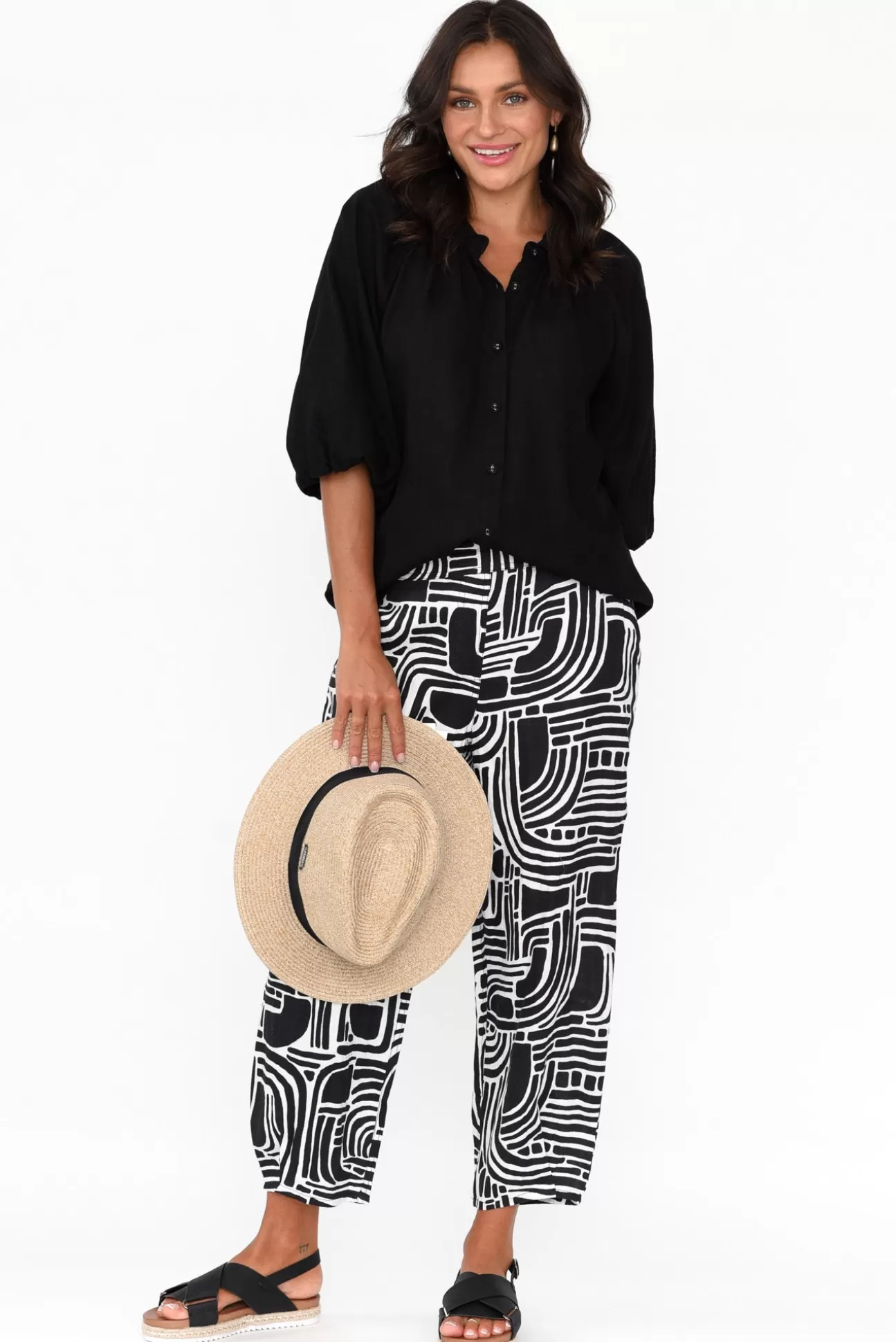 Foil Callie Black Geo Linen Pant Hot