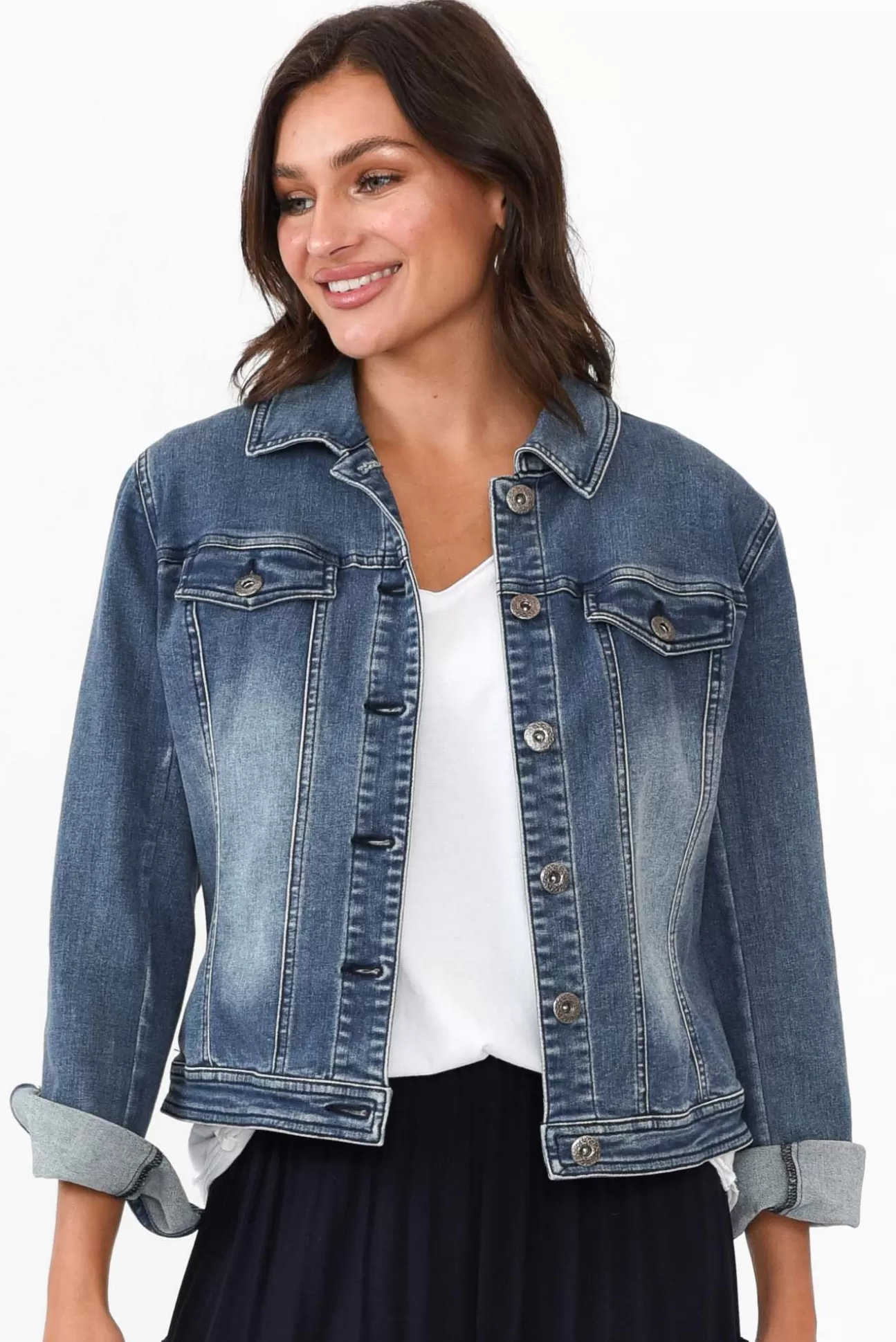 Cafe Latte Camille Dark Denim Jacket Online