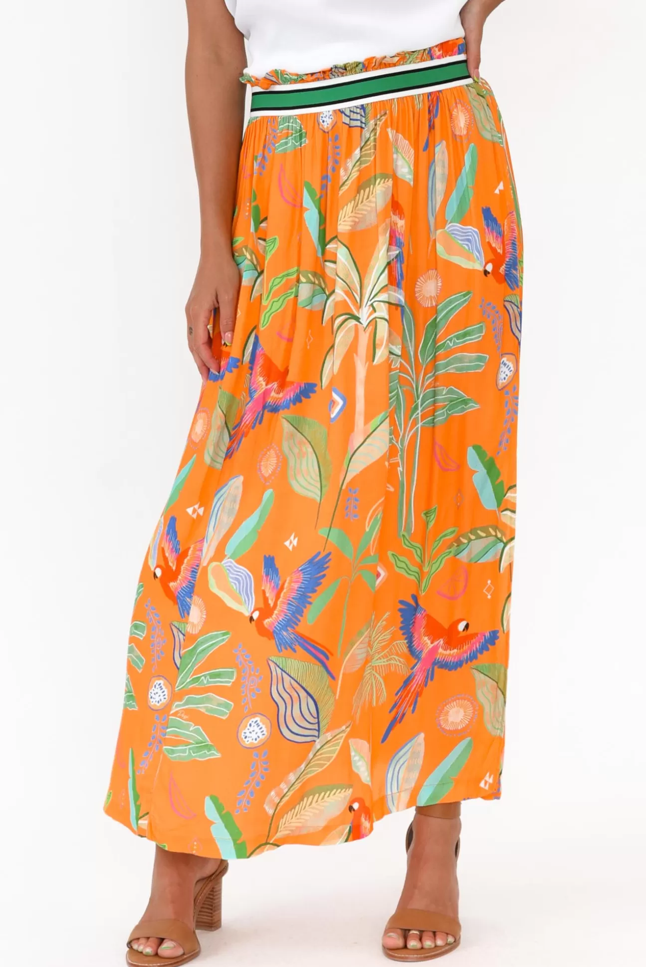 Possi The Label Camille Orange Tropical Maxi Skirt Store