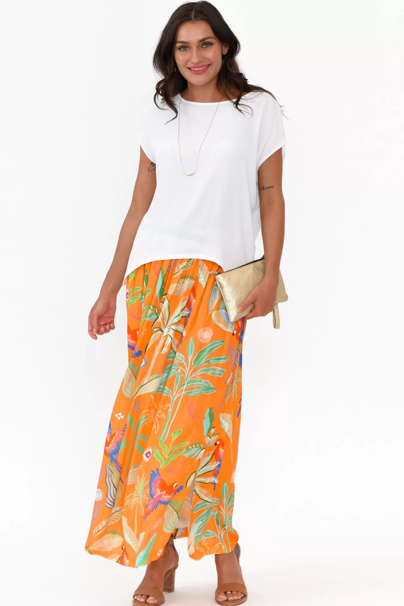 Possi The Label Camille Orange Tropical Maxi Skirt Store