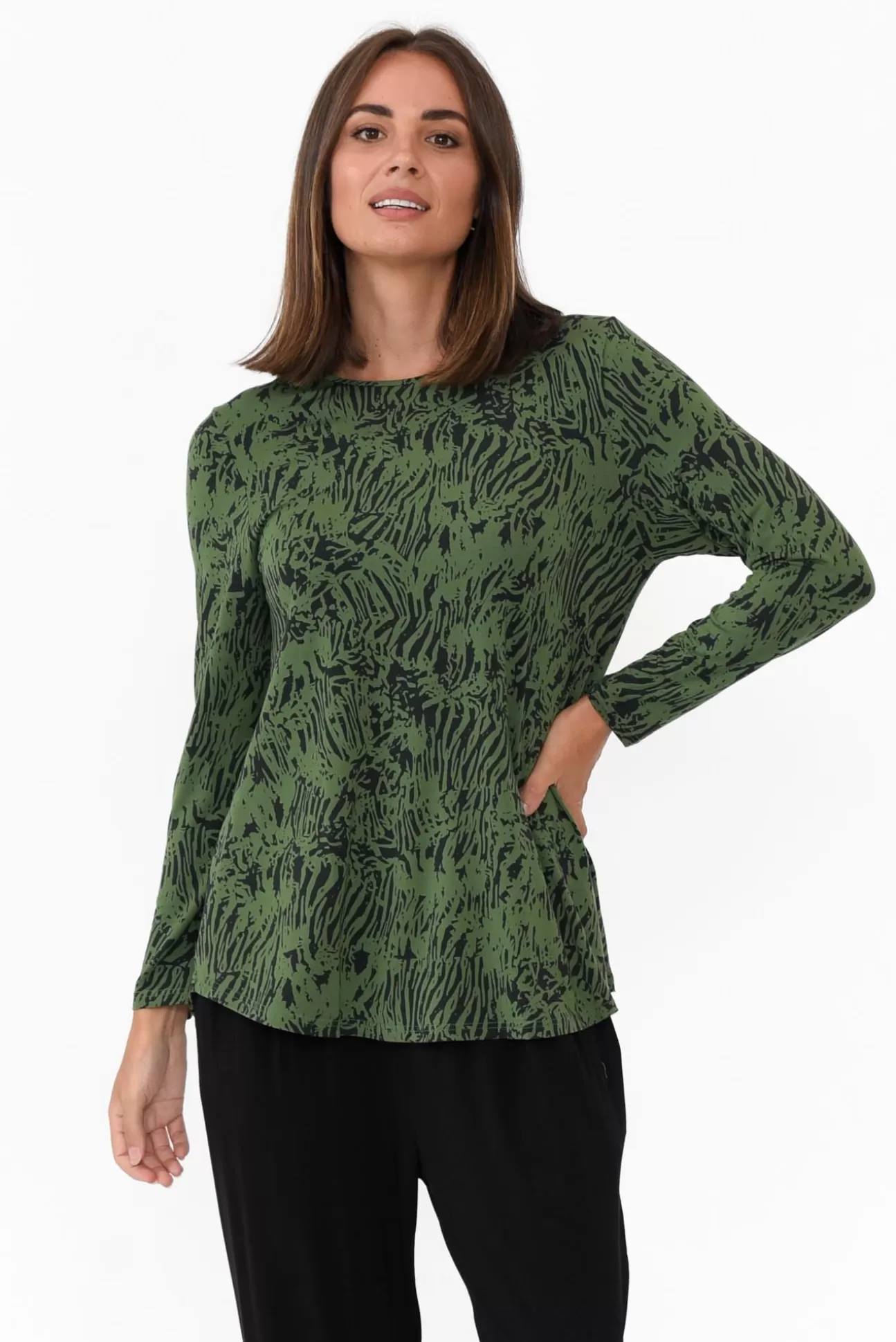 Tani Carla Green Tiger Micro Modal Top Discount