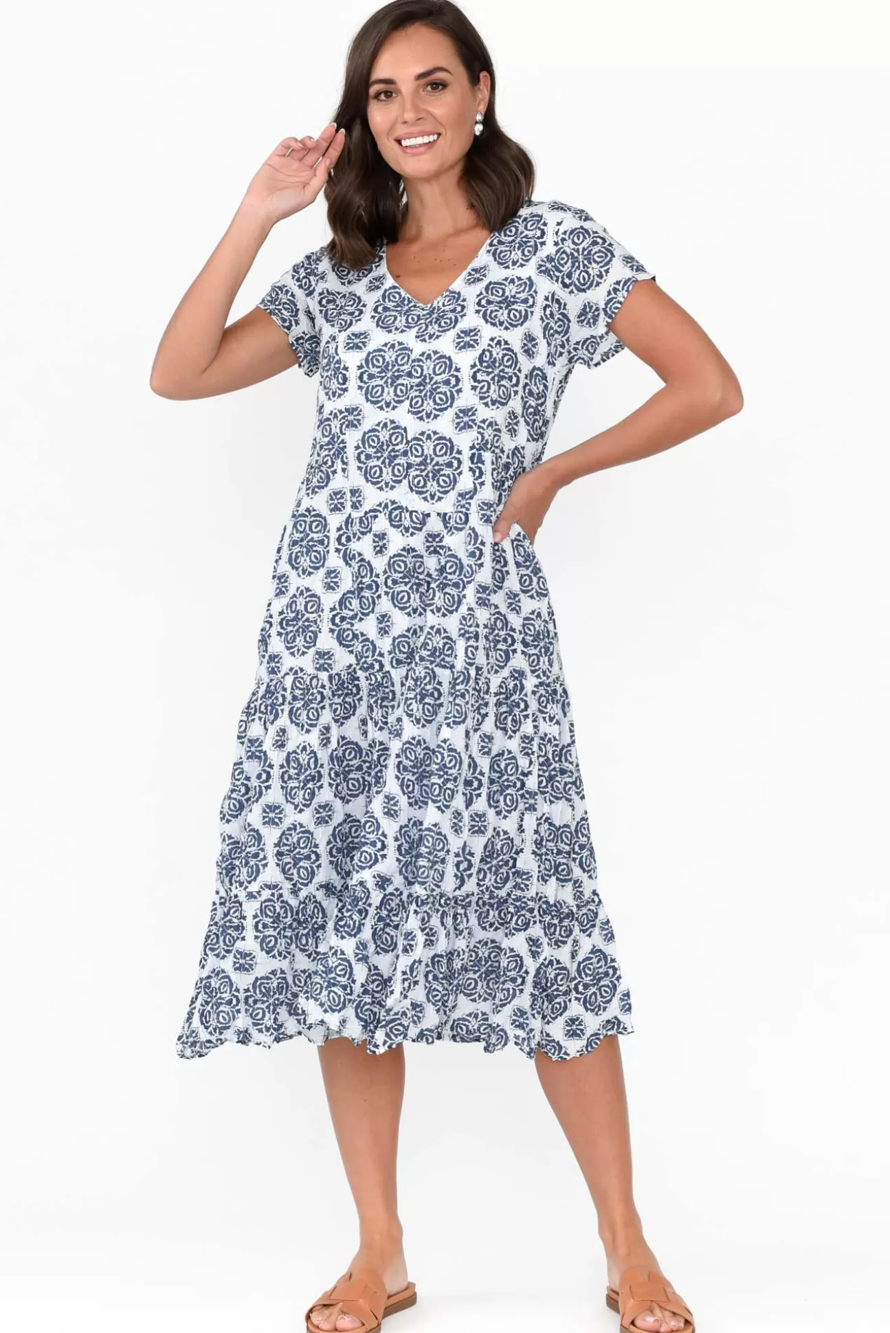 Namastai Carmen Navy Fiesta Crinkle Cotton Dress Online