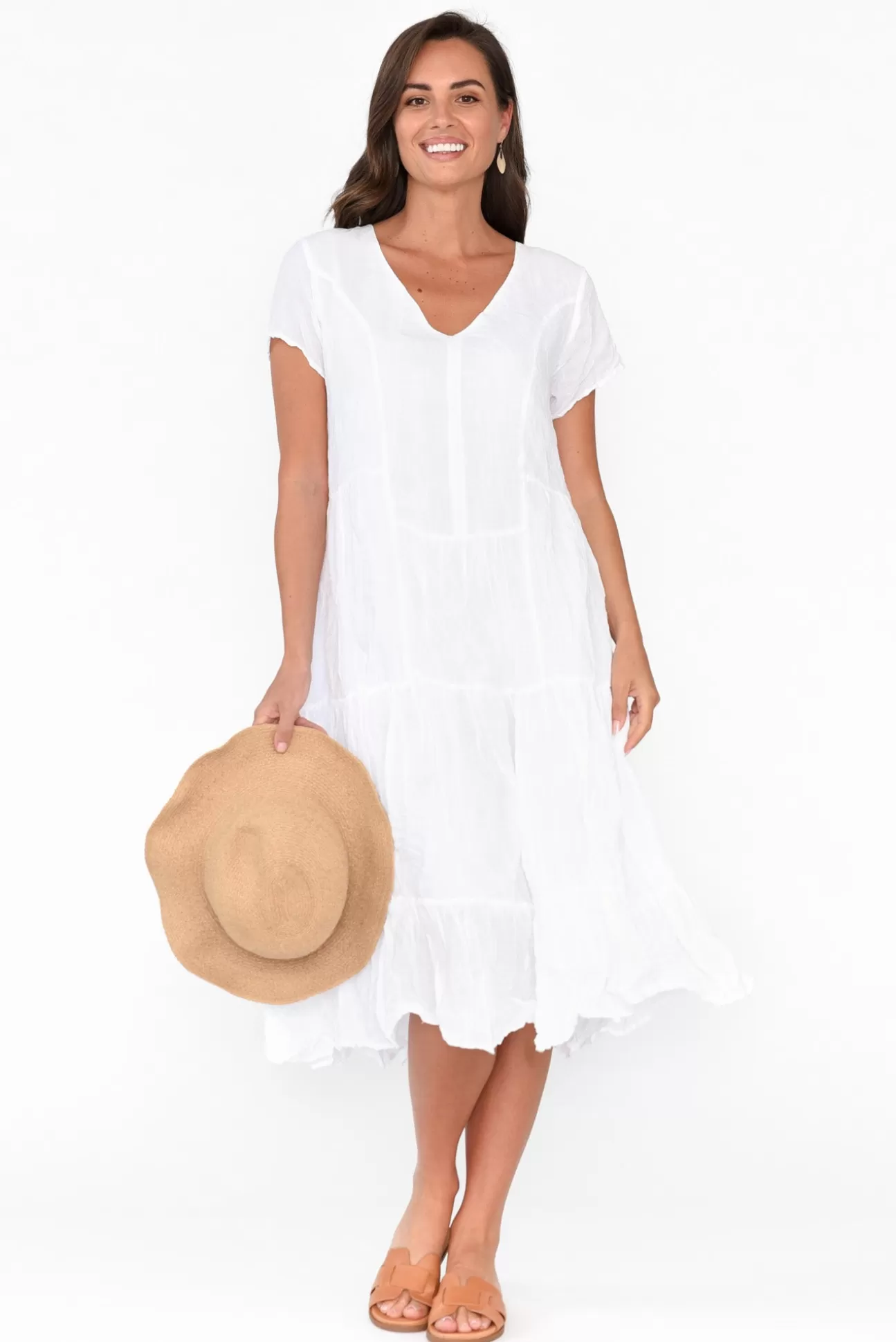 Namastai Carmen White Crinkle Cotton Dress Clearance