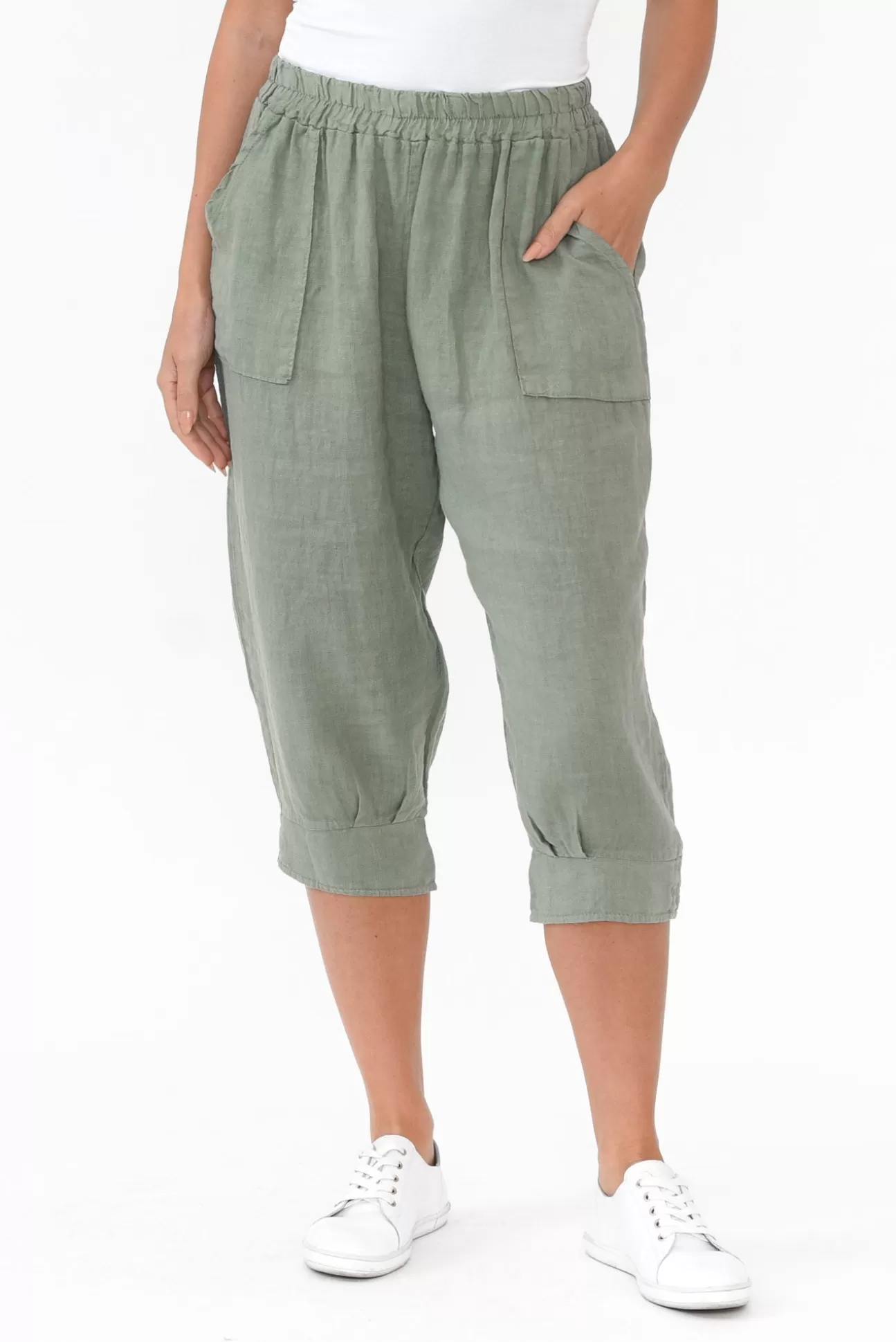 Donna Donna Carmichael Khaki Linen Capri Pant Flash Sale