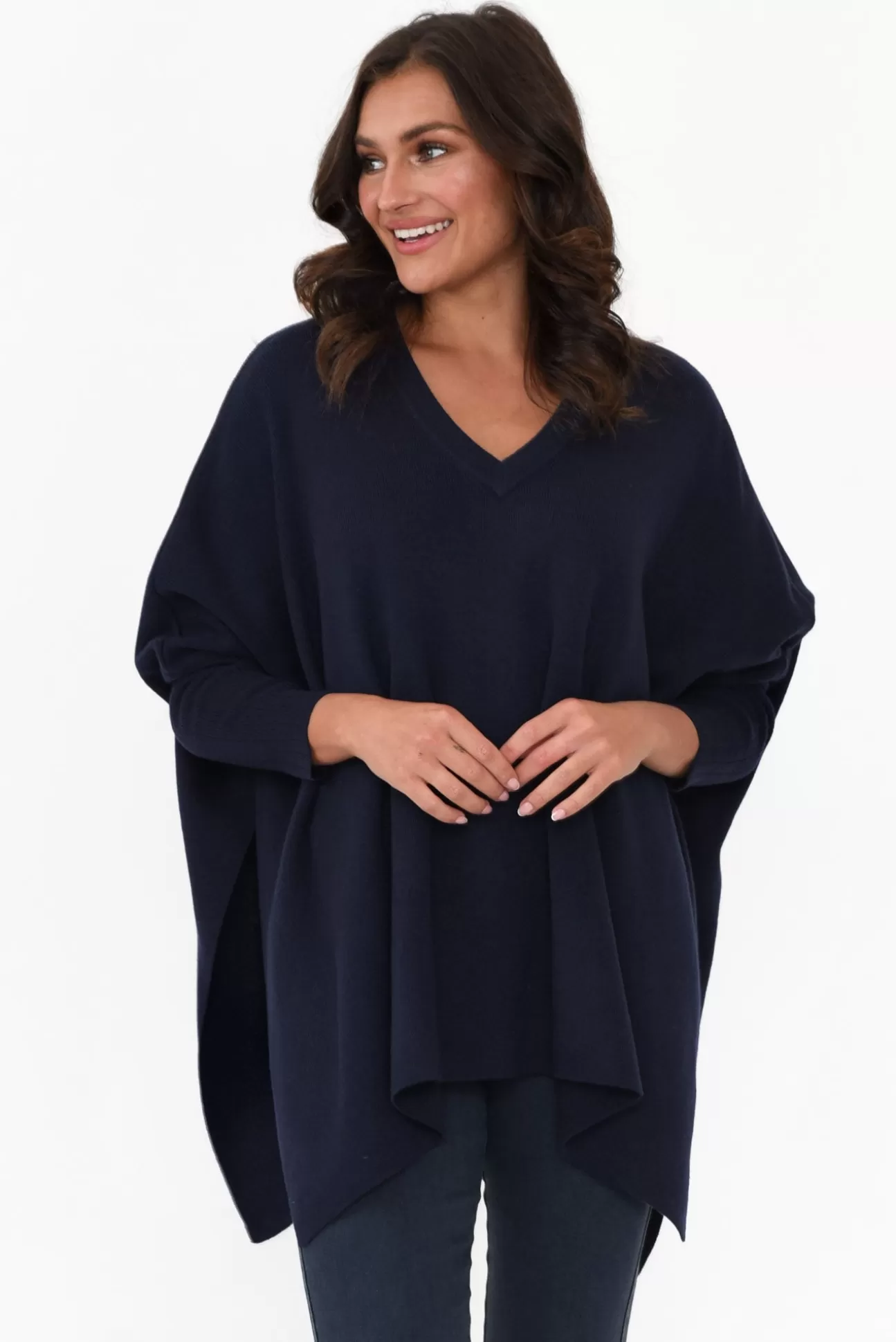 Tirelli Caroline Navy Wool Blend Draped Jumper Cheap