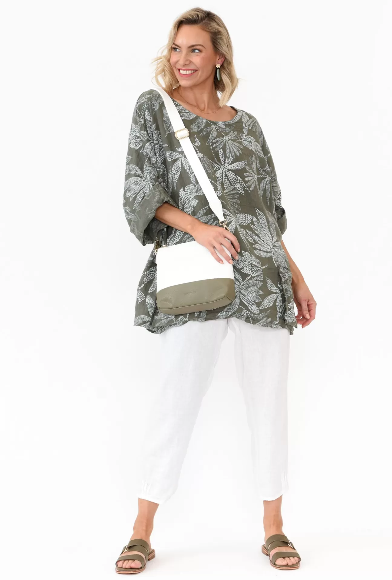 Donna Donna Casper Khaki Tropical Linen Pocket Top Discount