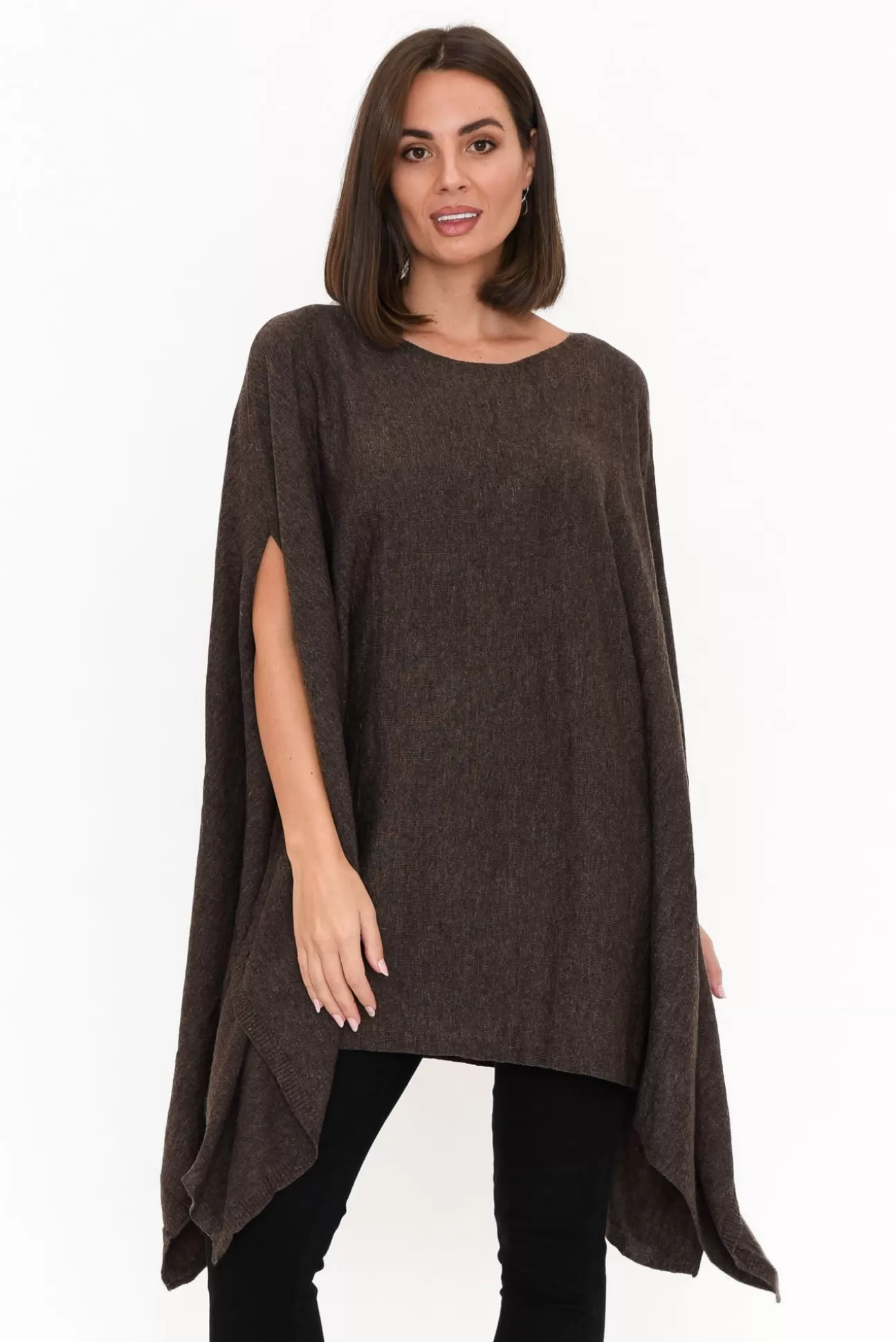 Boho Cassidy Brown Wool Blend Poncho Store