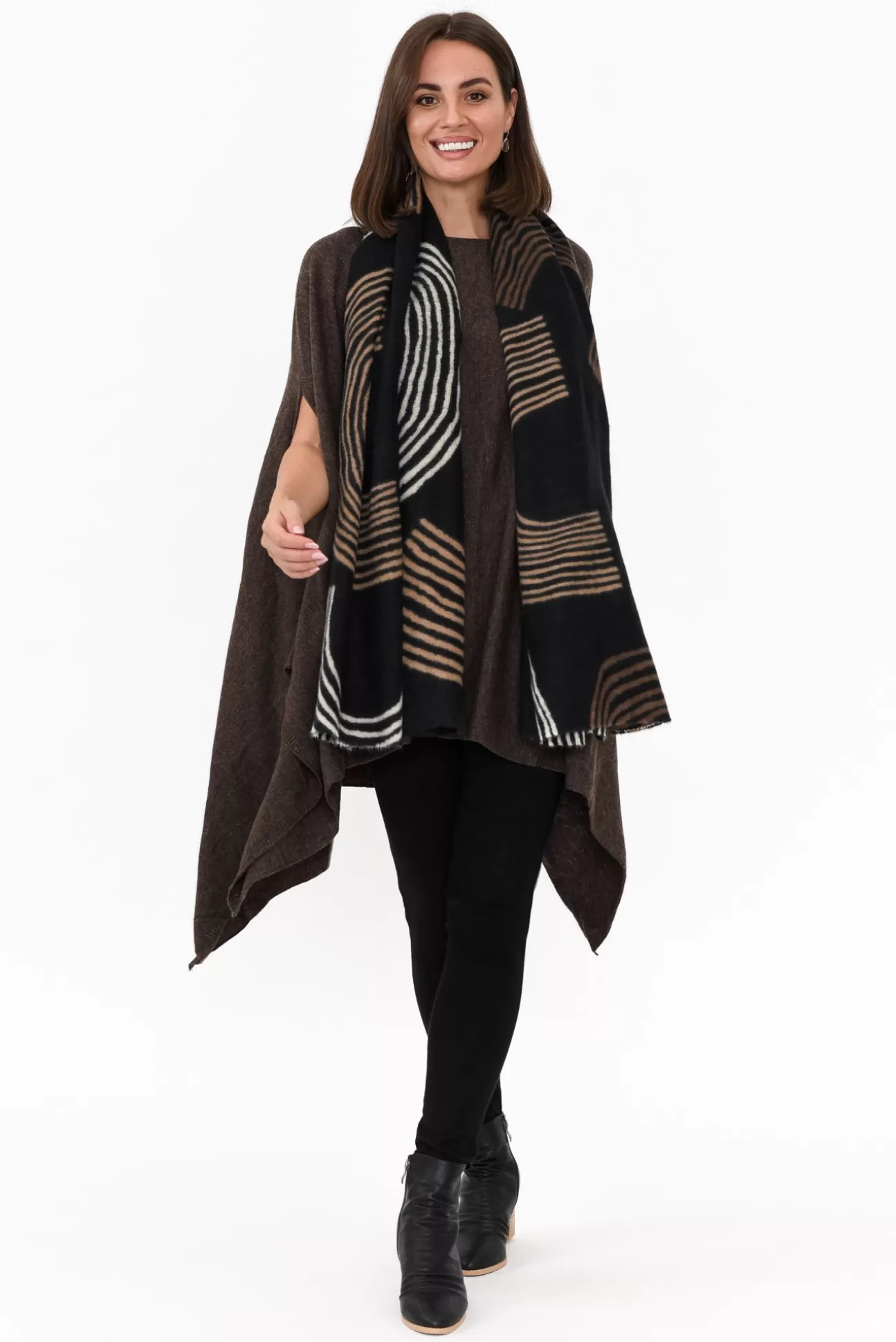 Boho Cassidy Brown Wool Blend Poncho Store