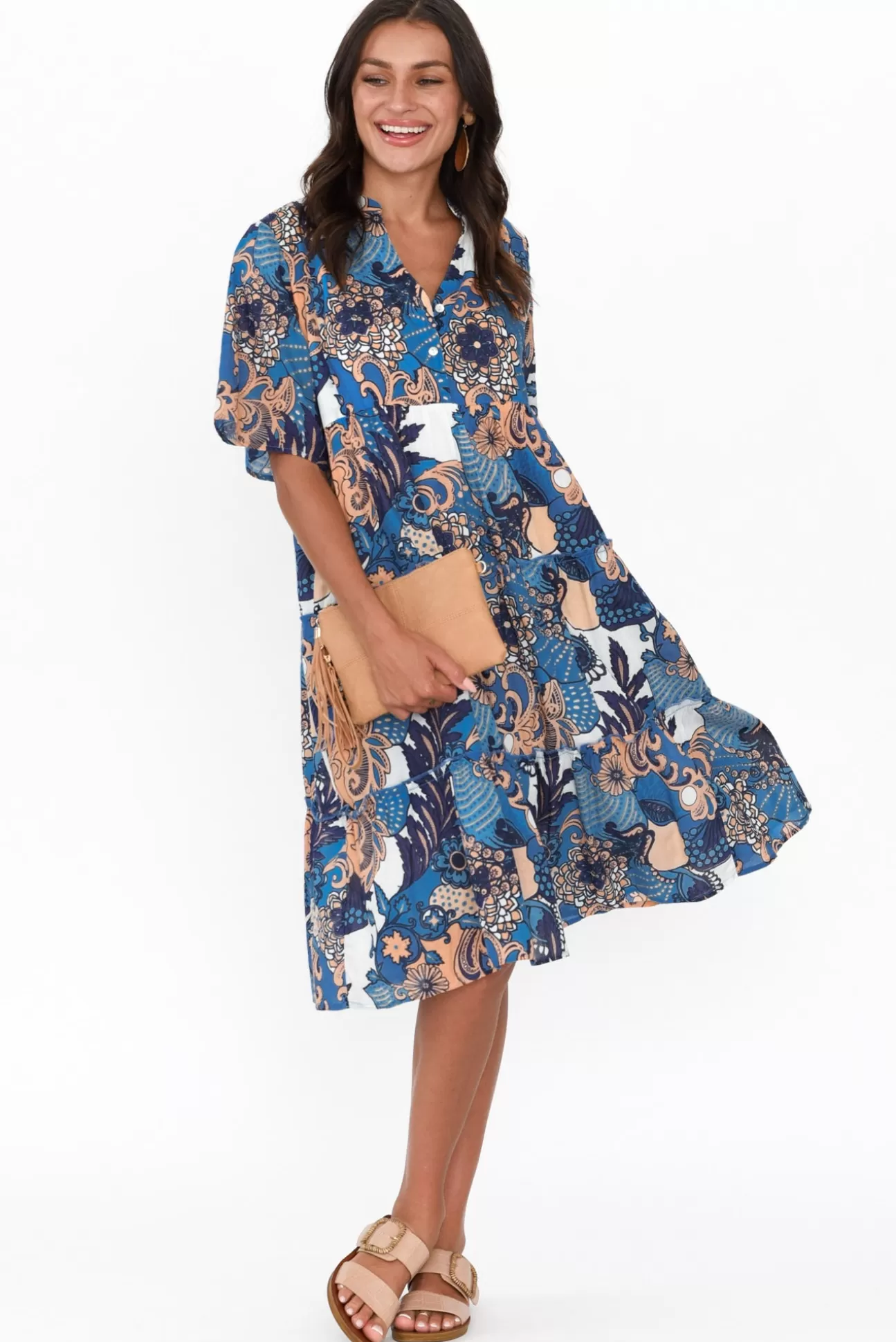 Mozaic Castaway Blue Blossom Cotton Dress Cheap