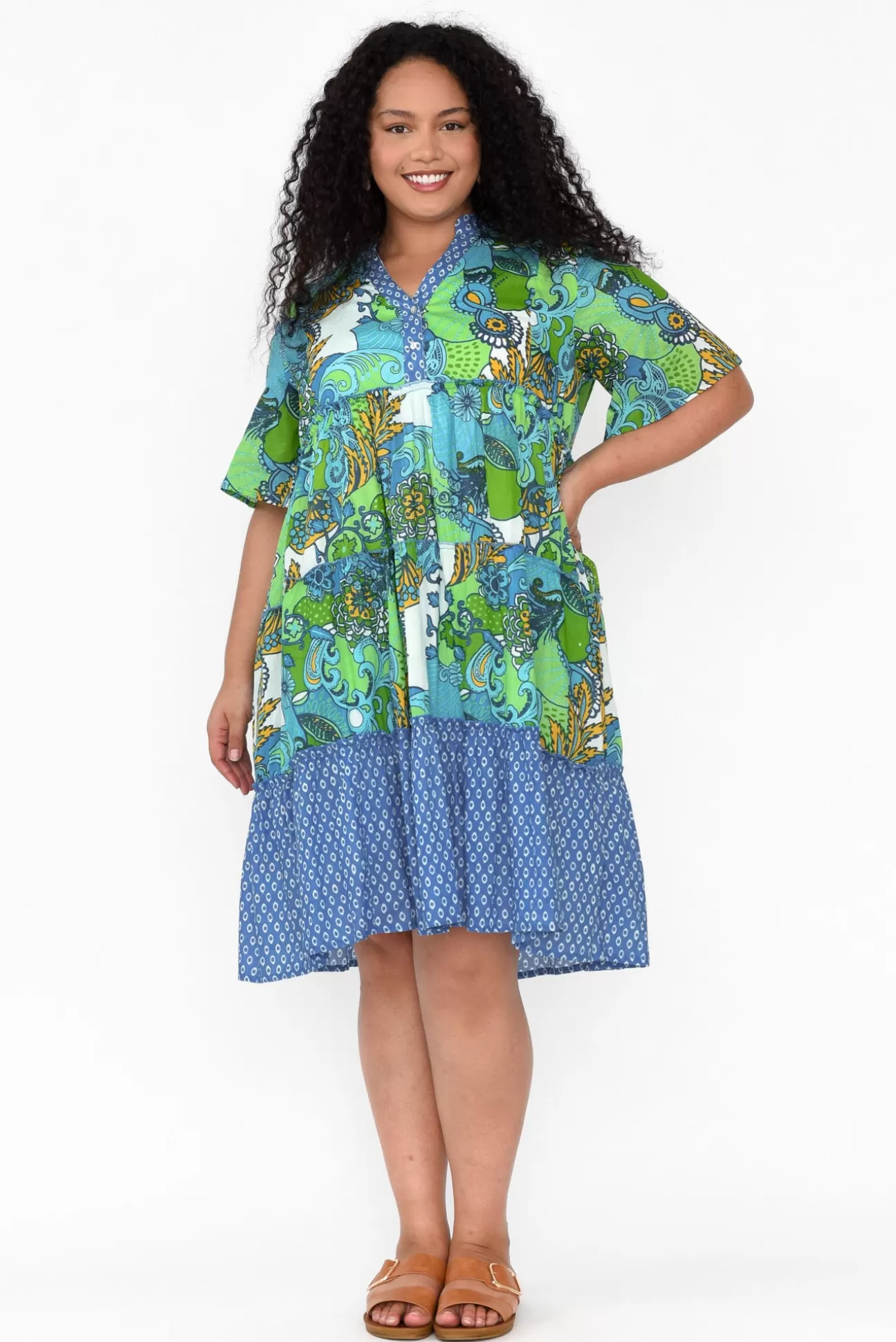 Mozaic Castaway Green Paisley Cotton Dress Shop