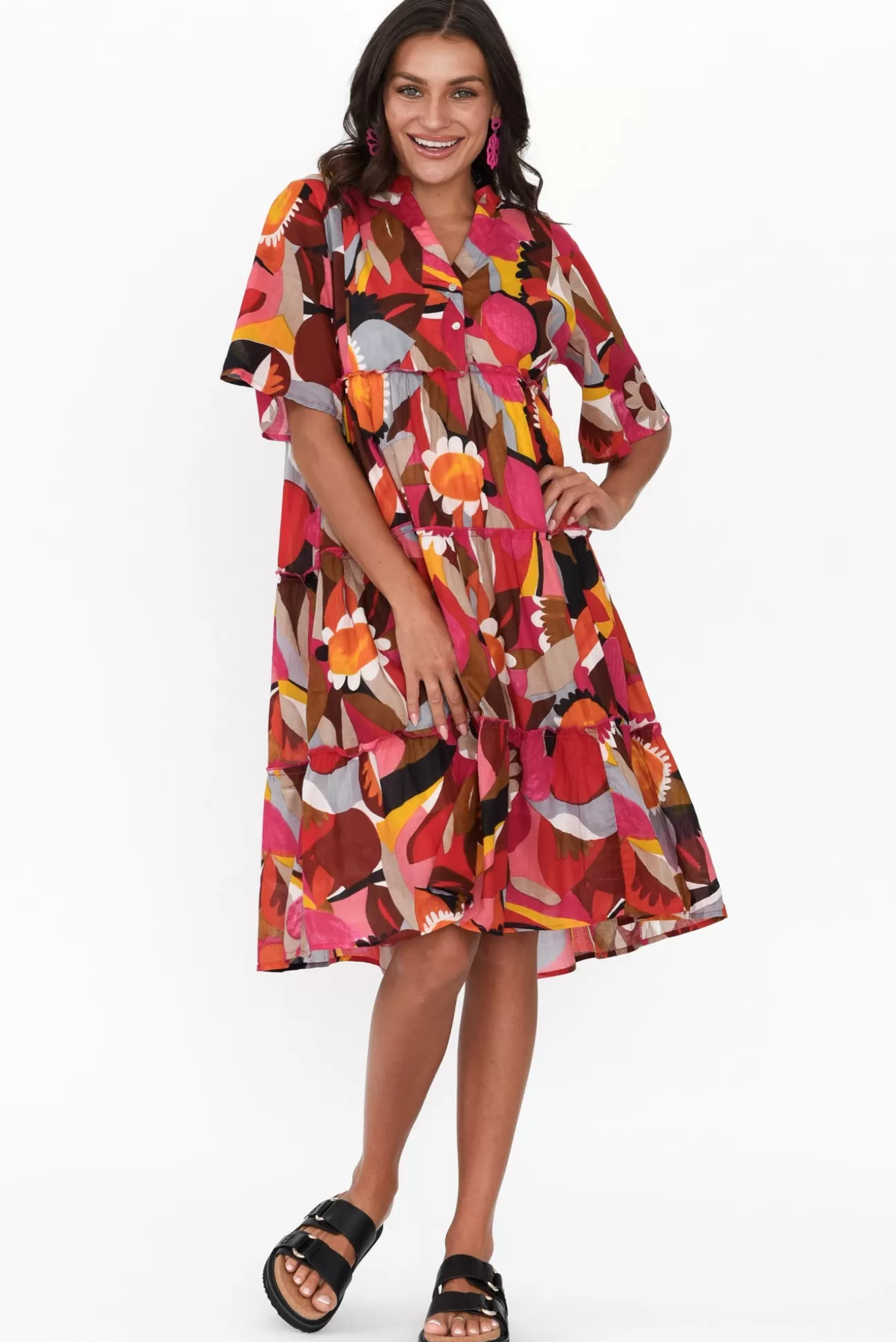 Mozaic Castaway Pink Abstract Cotton Dress Flash Sale