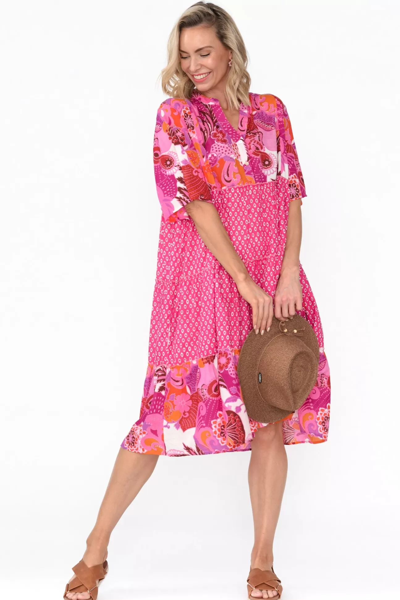 Mozaic Castaway Pink Tropical Cotton Dress Cheap