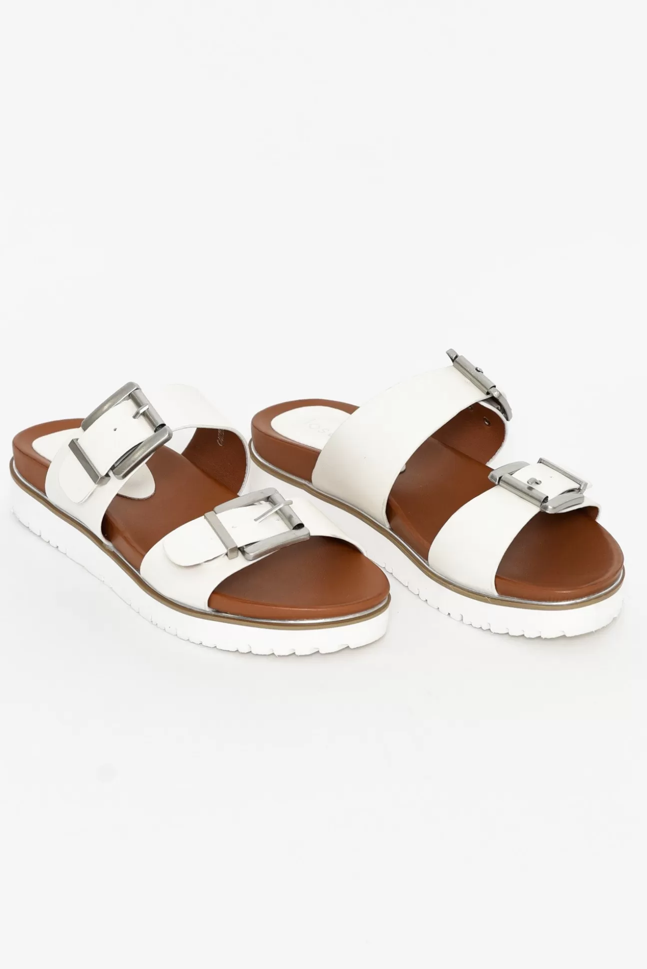 Los Cabos Cayla White Buckle Platform Slide New