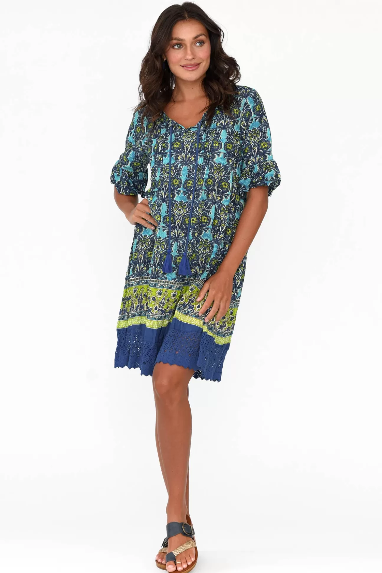 One Summer Cayman Blue Geo Cotton Tunic Dress Shop