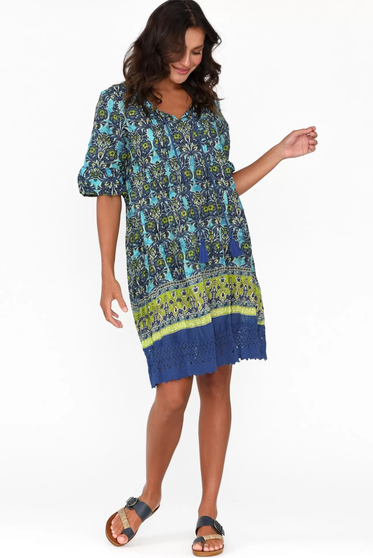 One Summer Cayman Blue Geo Cotton Tunic Dress Shop