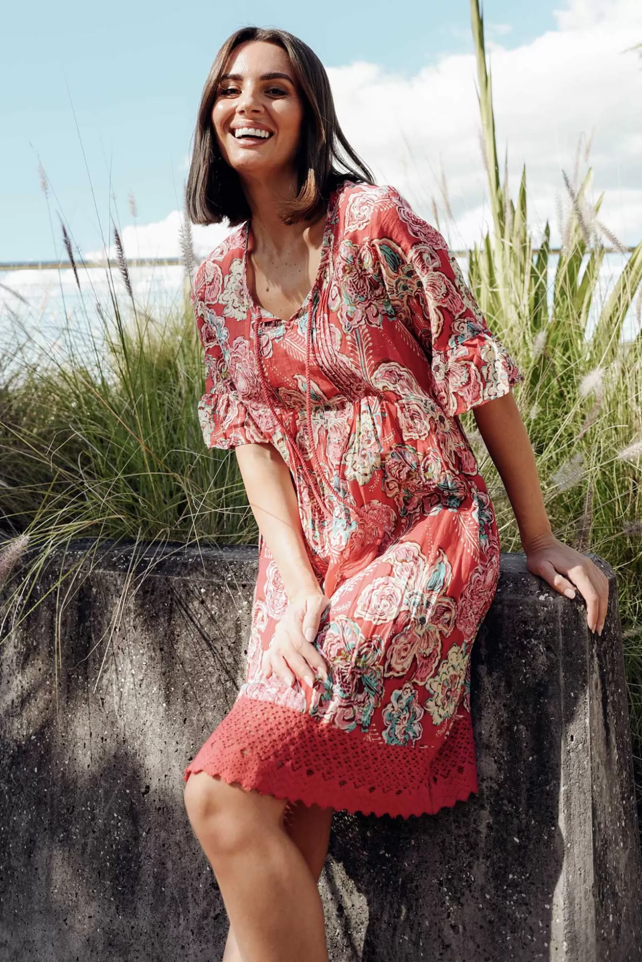 One Summer Cayman Coral Paisley Cotton Tunic Dress Store