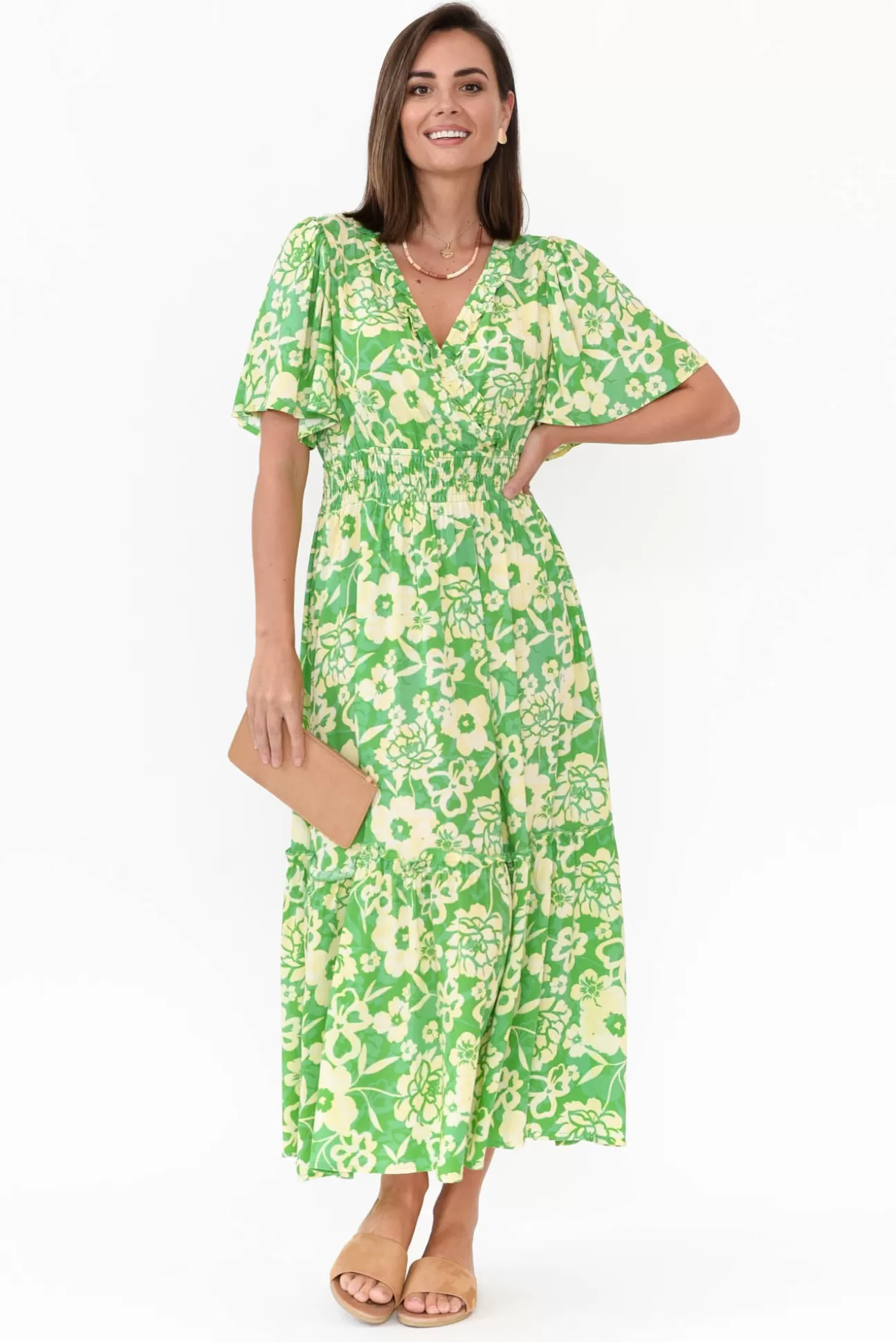 Isabella Boho Celia Green Floral V Neck Dress Best