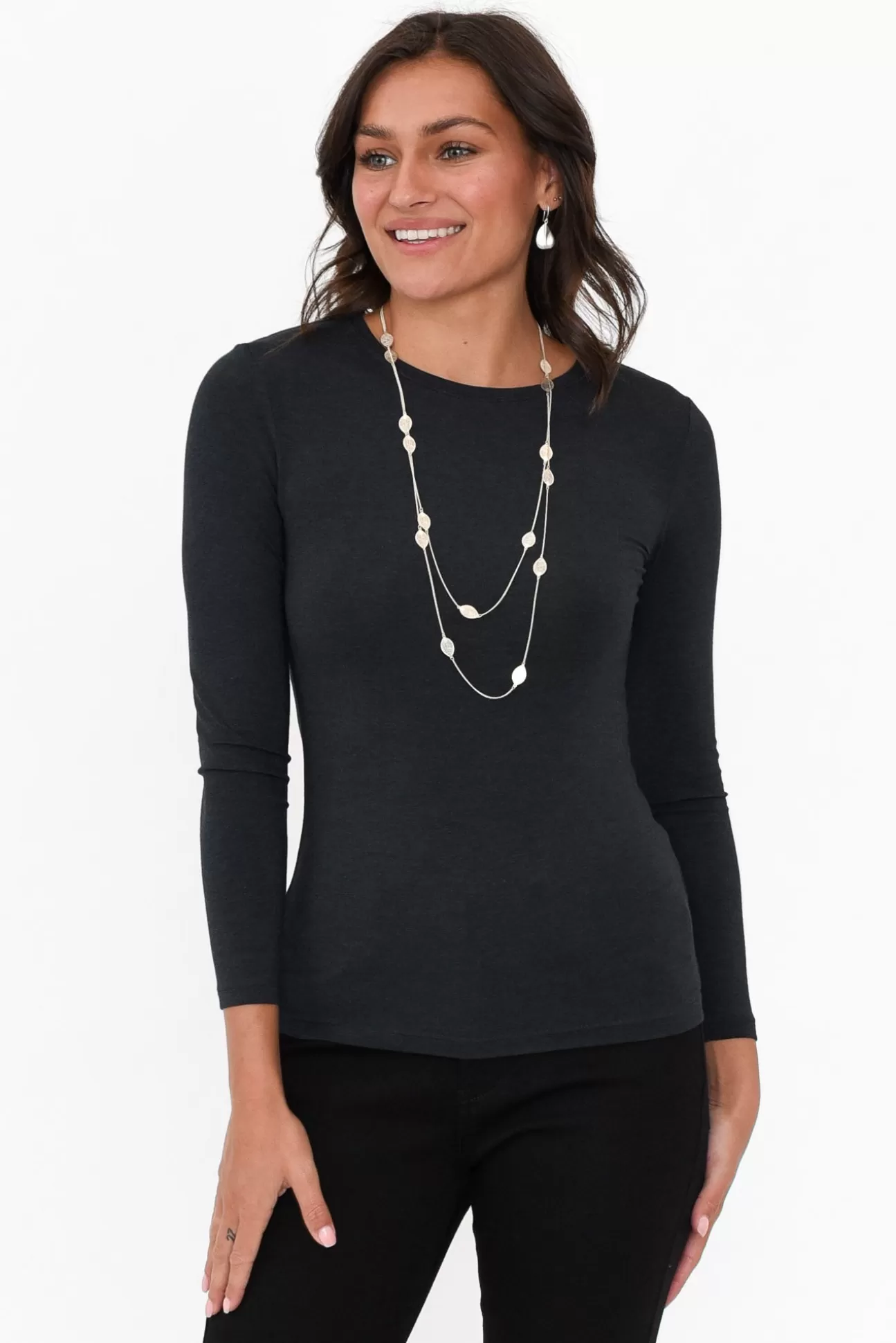 Tani Charcoal Marle Micro Modal Long Sleeve Top Cheap