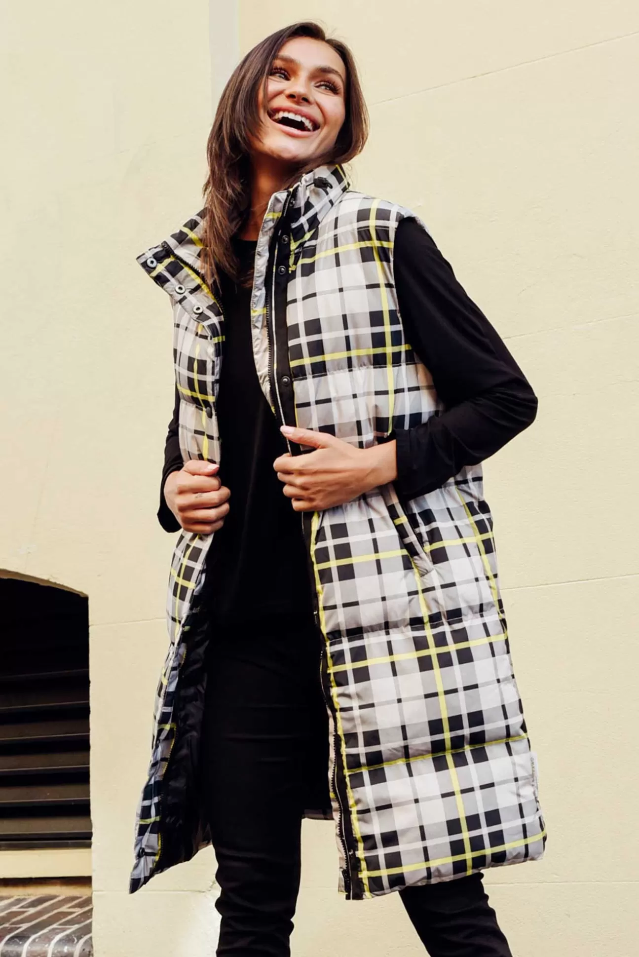 Foxwood Check It Black Longline Puffer Vest Fashion