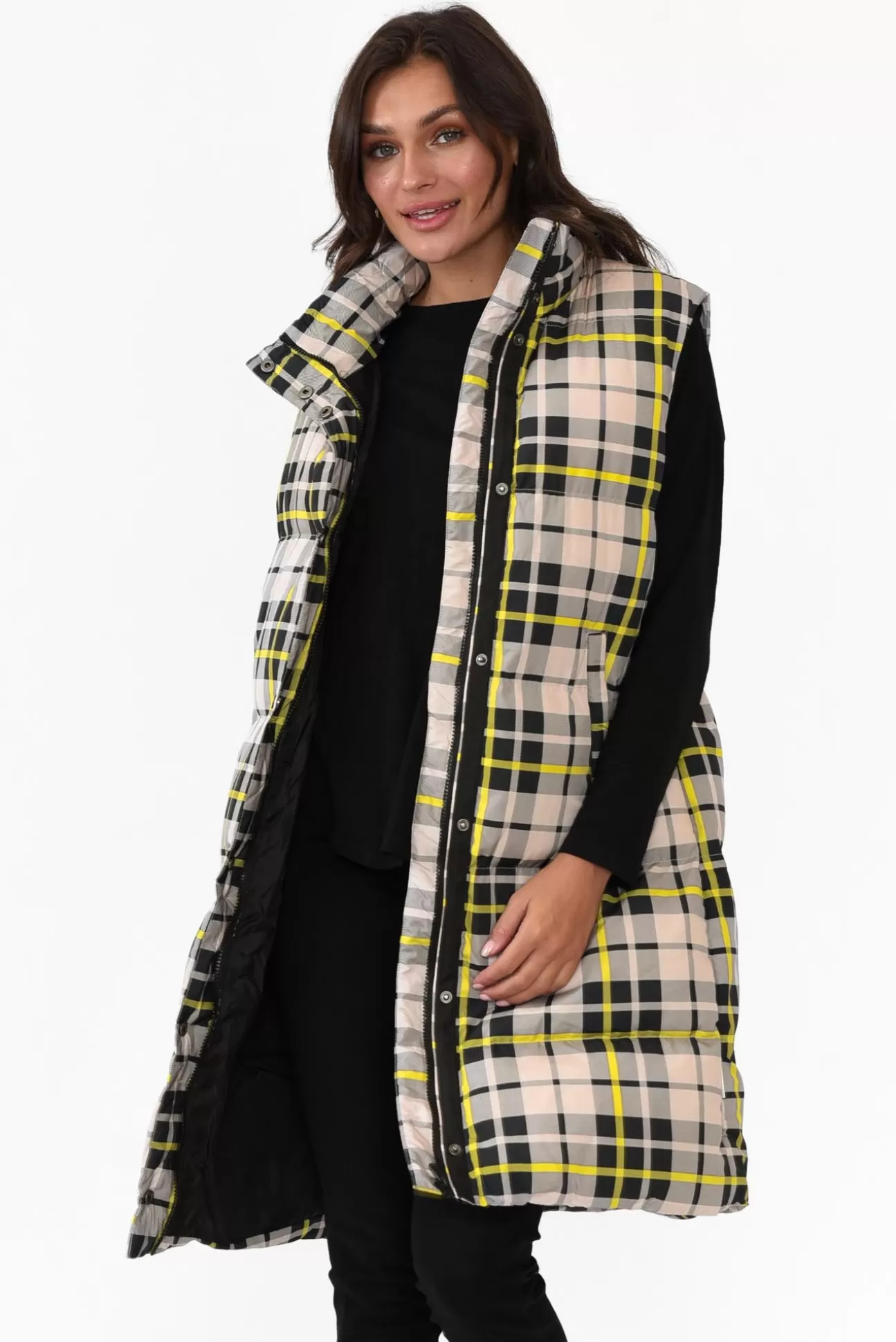 Foxwood Check It Black Longline Puffer Vest Fashion