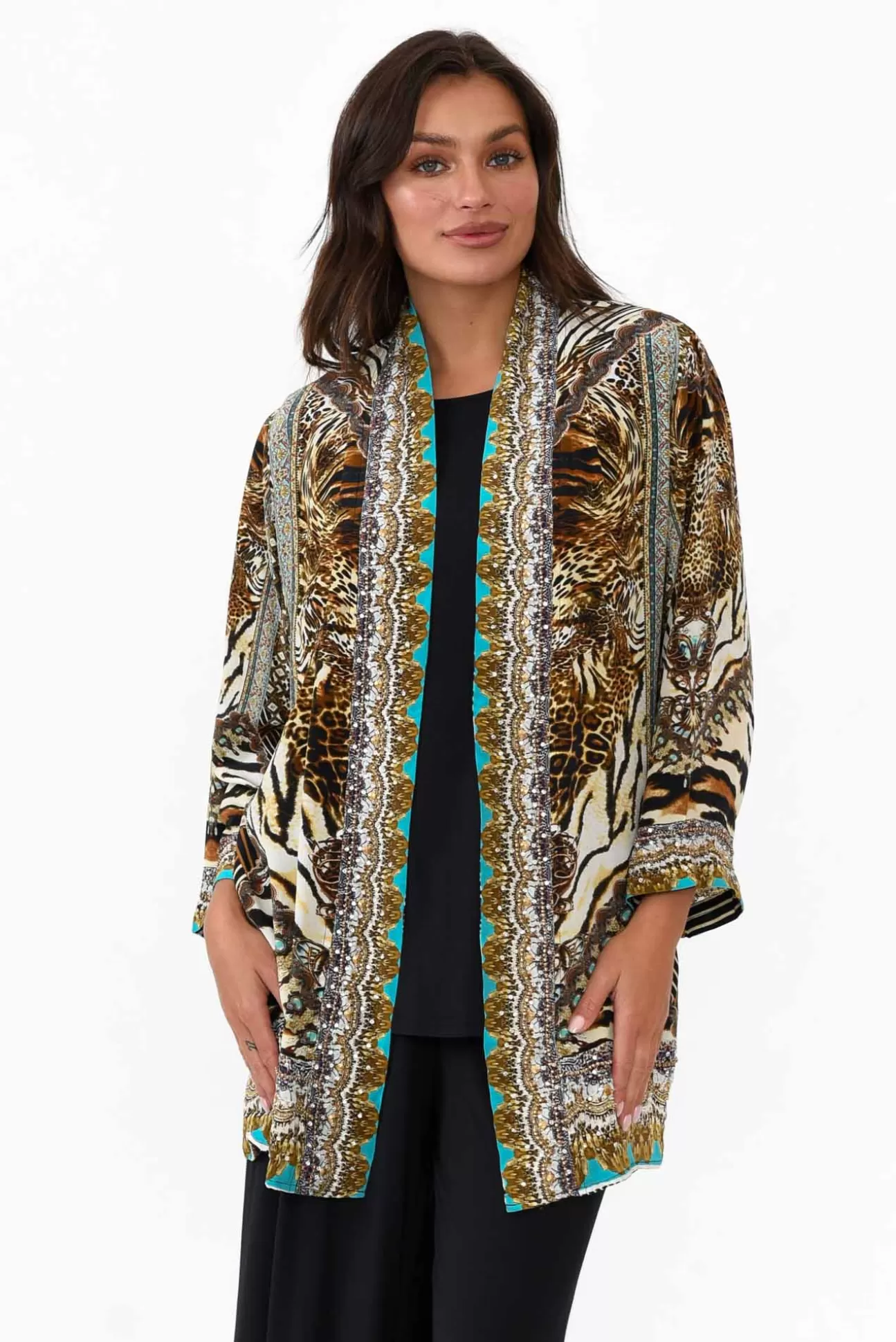 Fashion Spectrum Cheetah Brown Silk Short Kimono Cheap