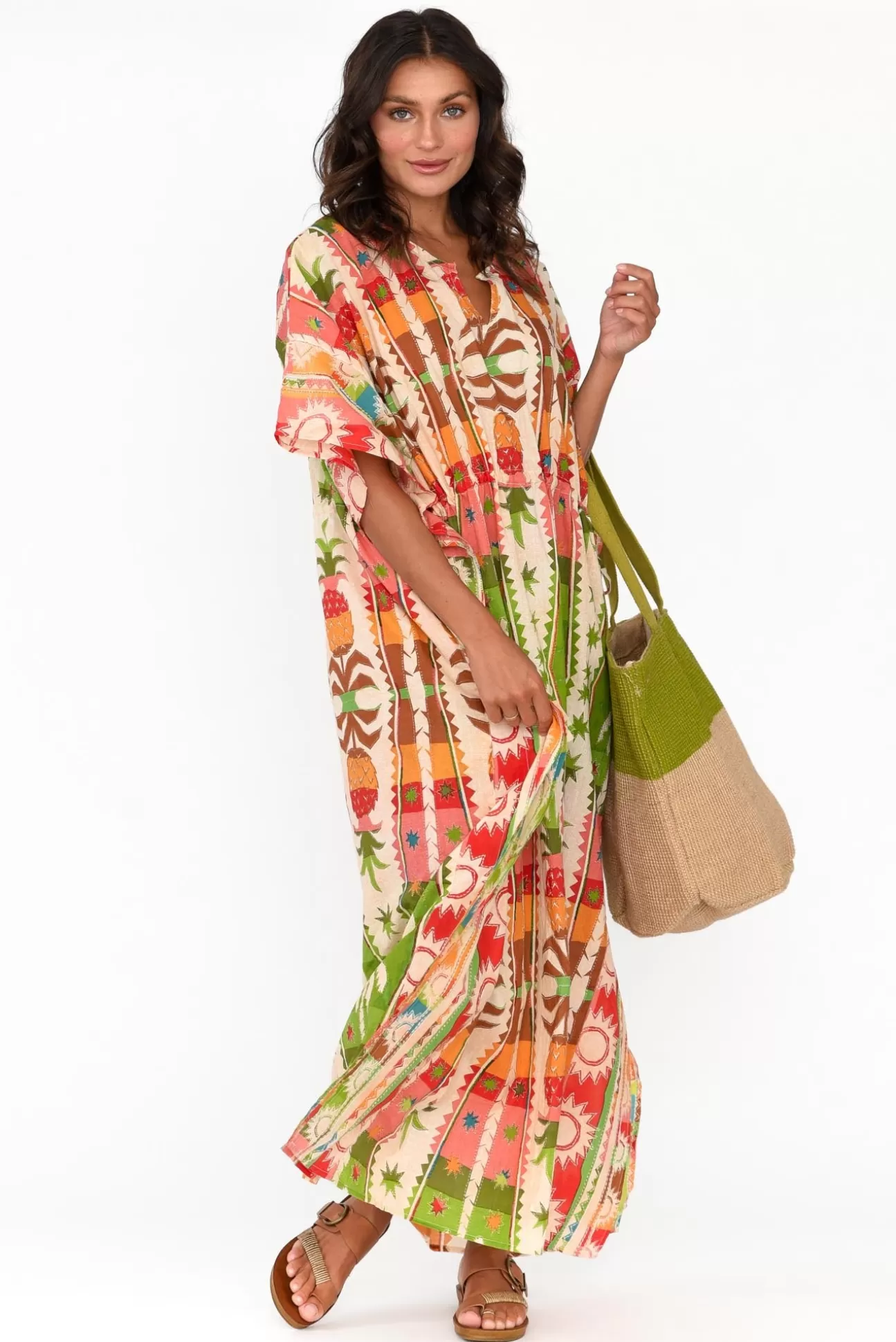 Holiday Chico Tropical Cotton Drawstring Kaftan Hot