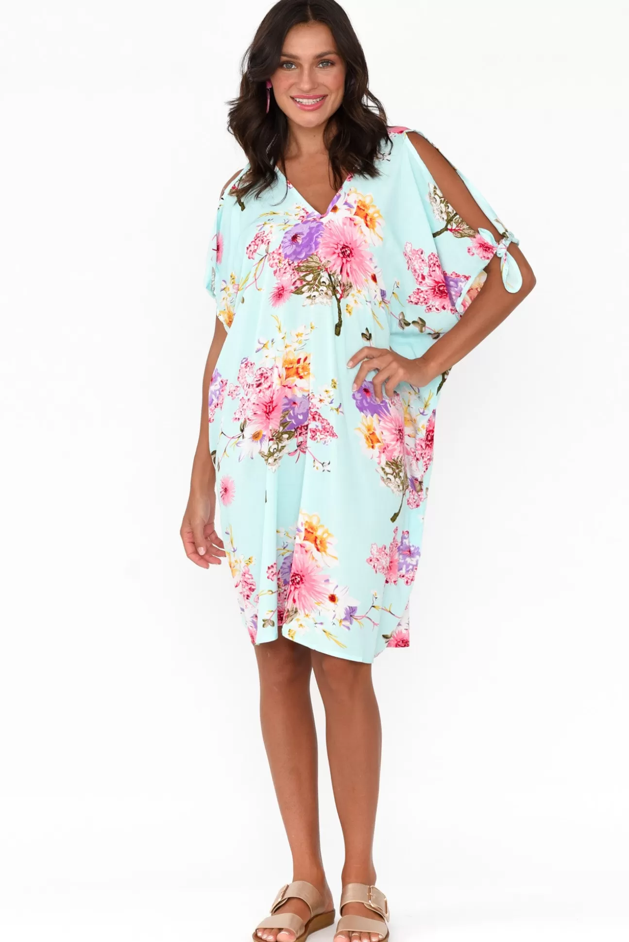 Red Lotus Chloe Blue Cherry Blossom Cold Shoulder Kaftan Store