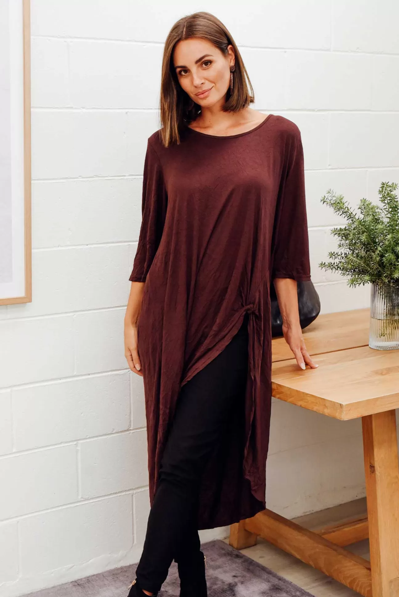 Cotton Village Chocolate Crinkle Cotton Asymmetric Tunic Store