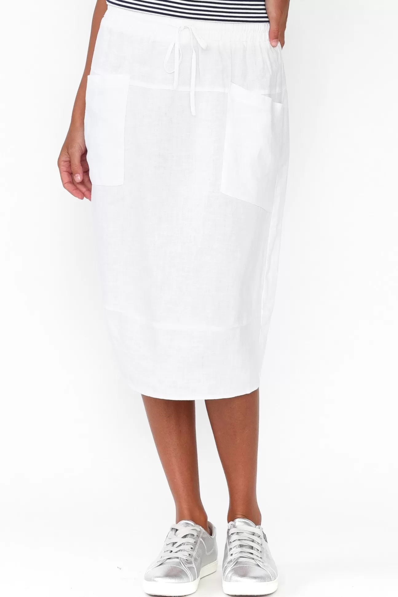 Gordon Smith Claire White Linen Pocket Midi Skirt Flash Sale