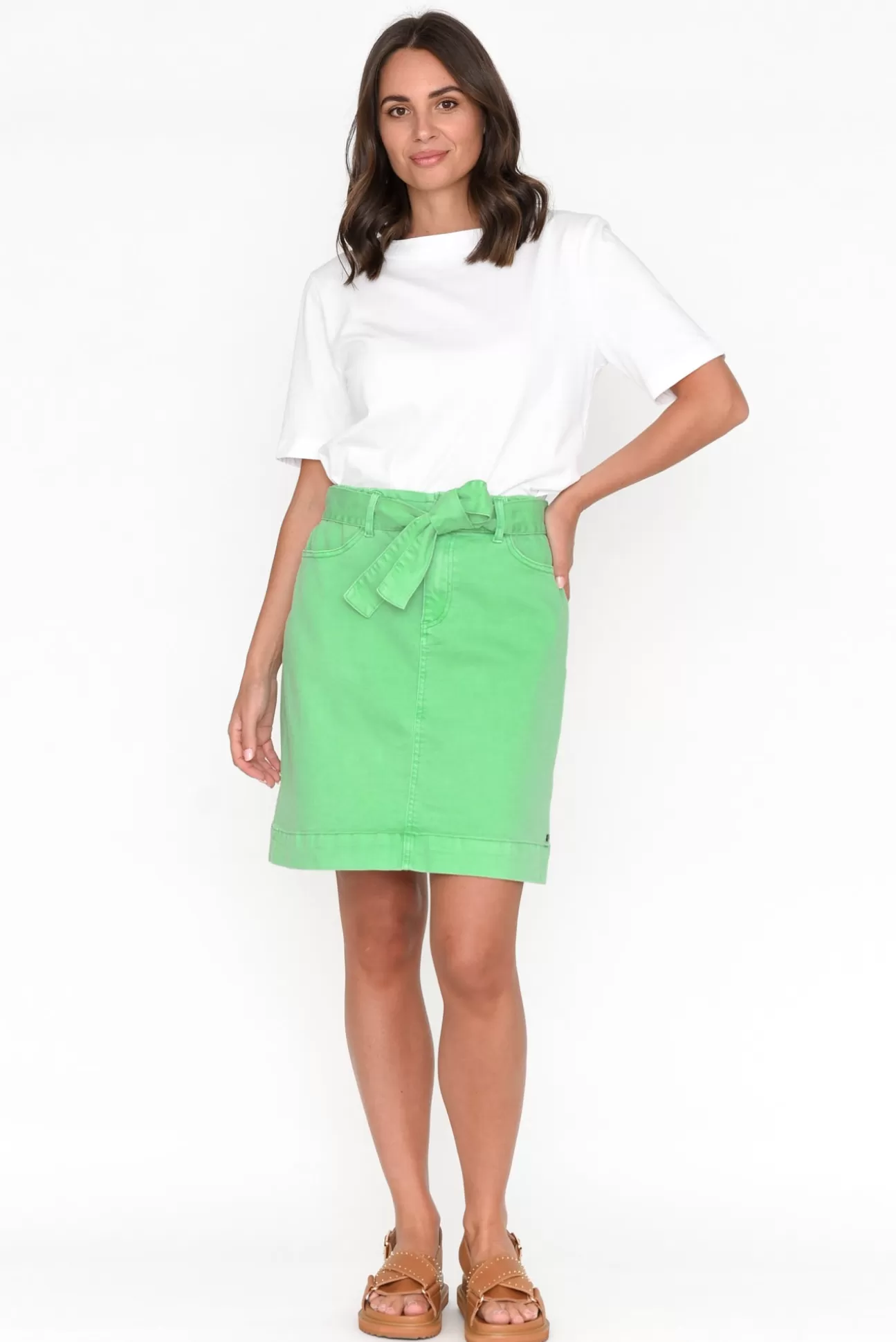 Elm Clancy Green Stretch Denim Skirt Online