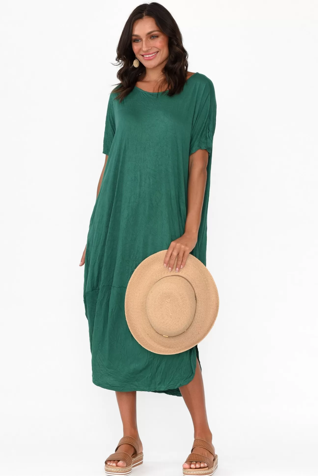 Cotton Village Clemmie Emerald Crinkle Cotton Dress Flash Sale