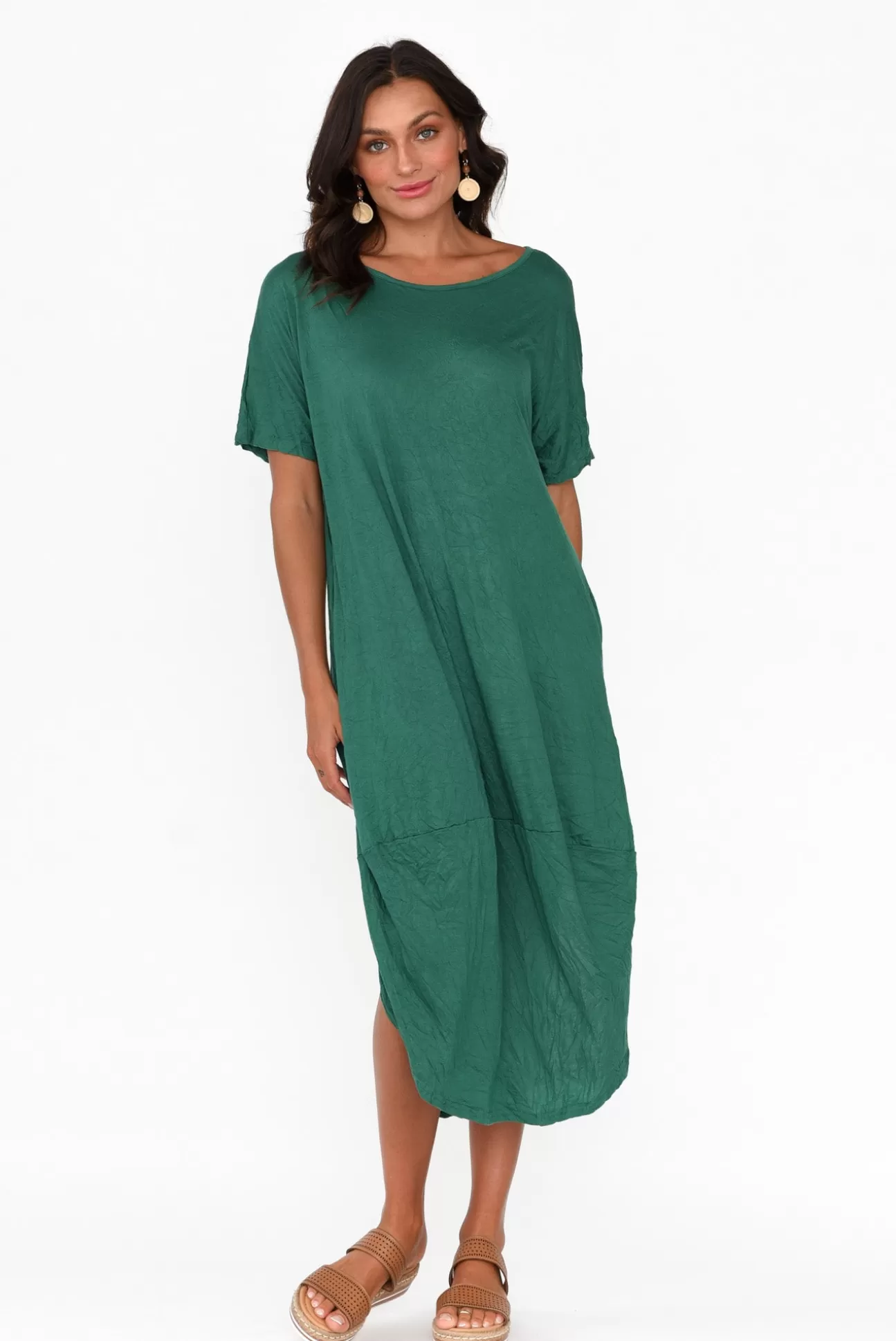 Cotton Village Clemmie Emerald Crinkle Cotton Dress Flash Sale