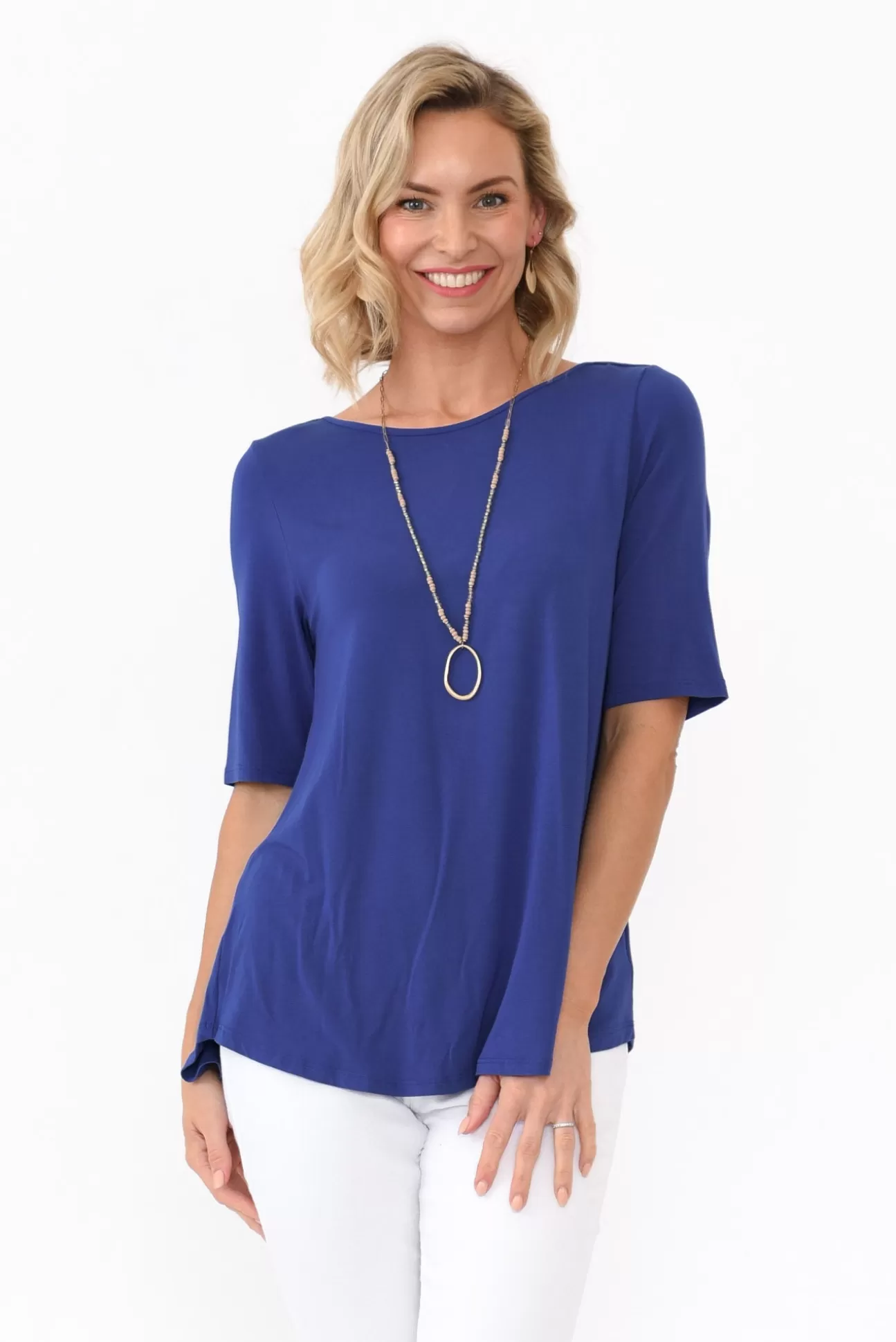 Tani Cobalt Half Sleeve Micro Modal Top Best Sale