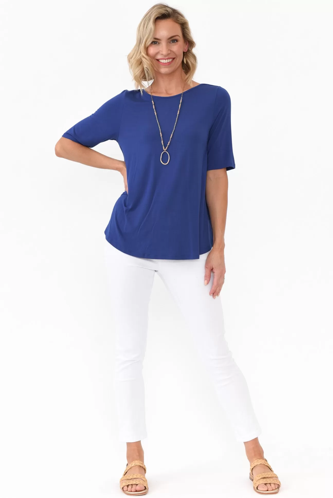 Tani Cobalt Half Sleeve Micro Modal Top Best Sale