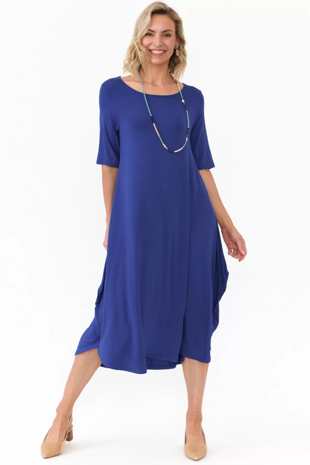 Tani Cobalt Micro Modal Tri Drape Dress Cheap