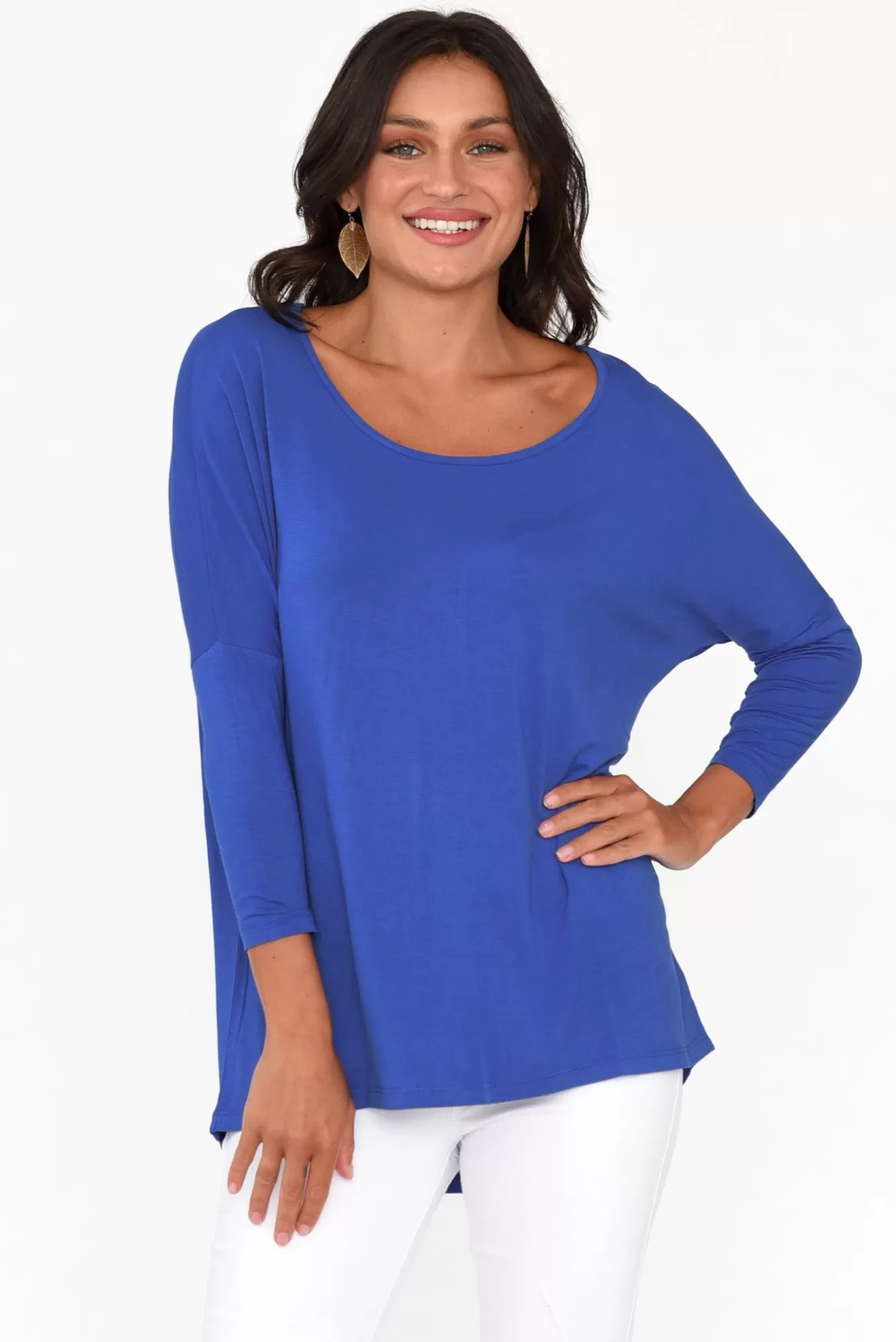 Betty Basics Cobalt Milan 3/4 Sleeve Top New