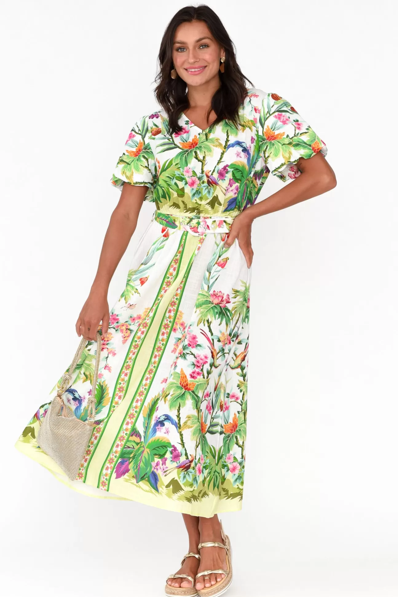 Hammock u0026 Vine Cobana Green Tropical Cotton Belted Dress Store