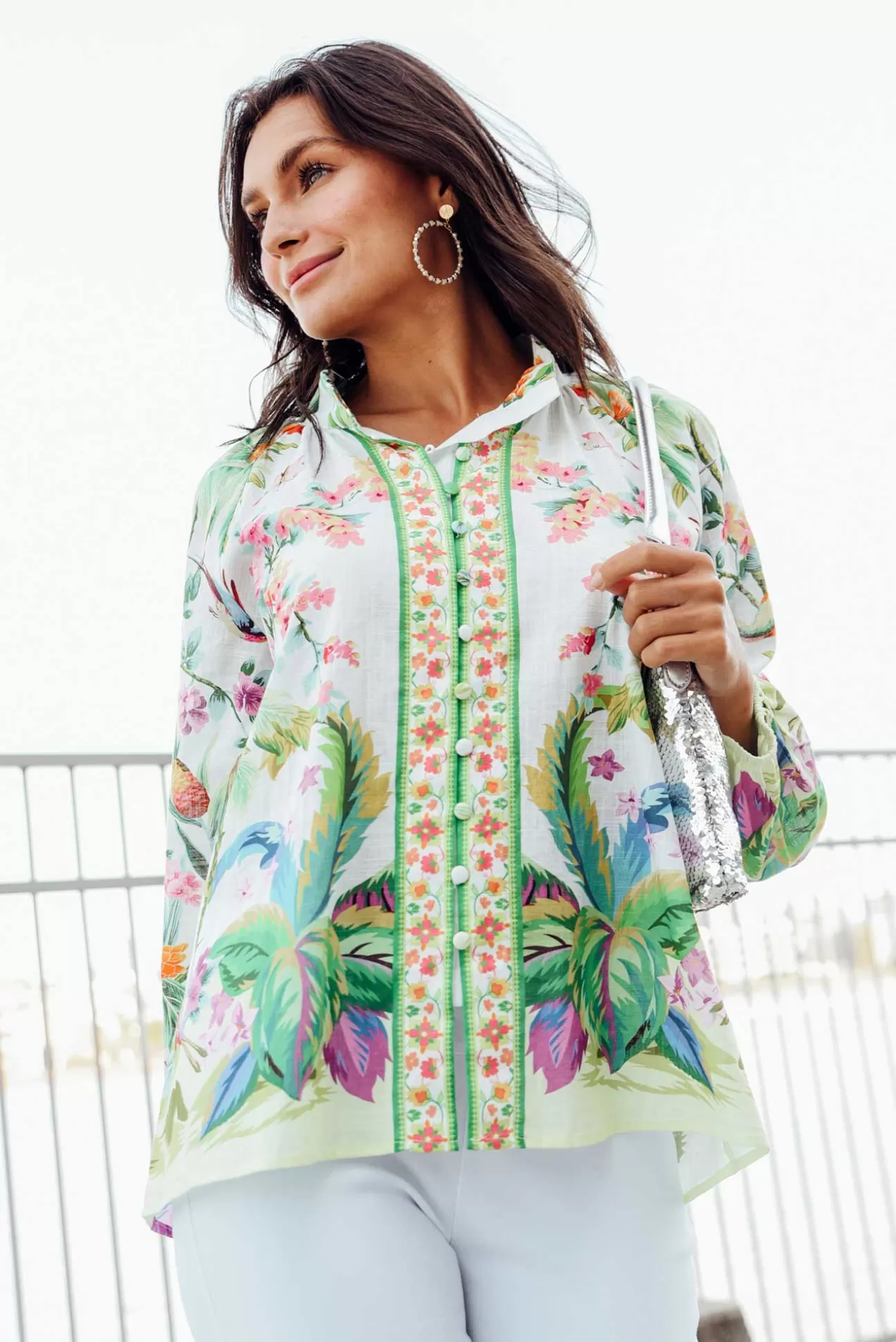 Hammock u0026 Vine Cobana Green Tropical Cotton Shirt Flash Sale