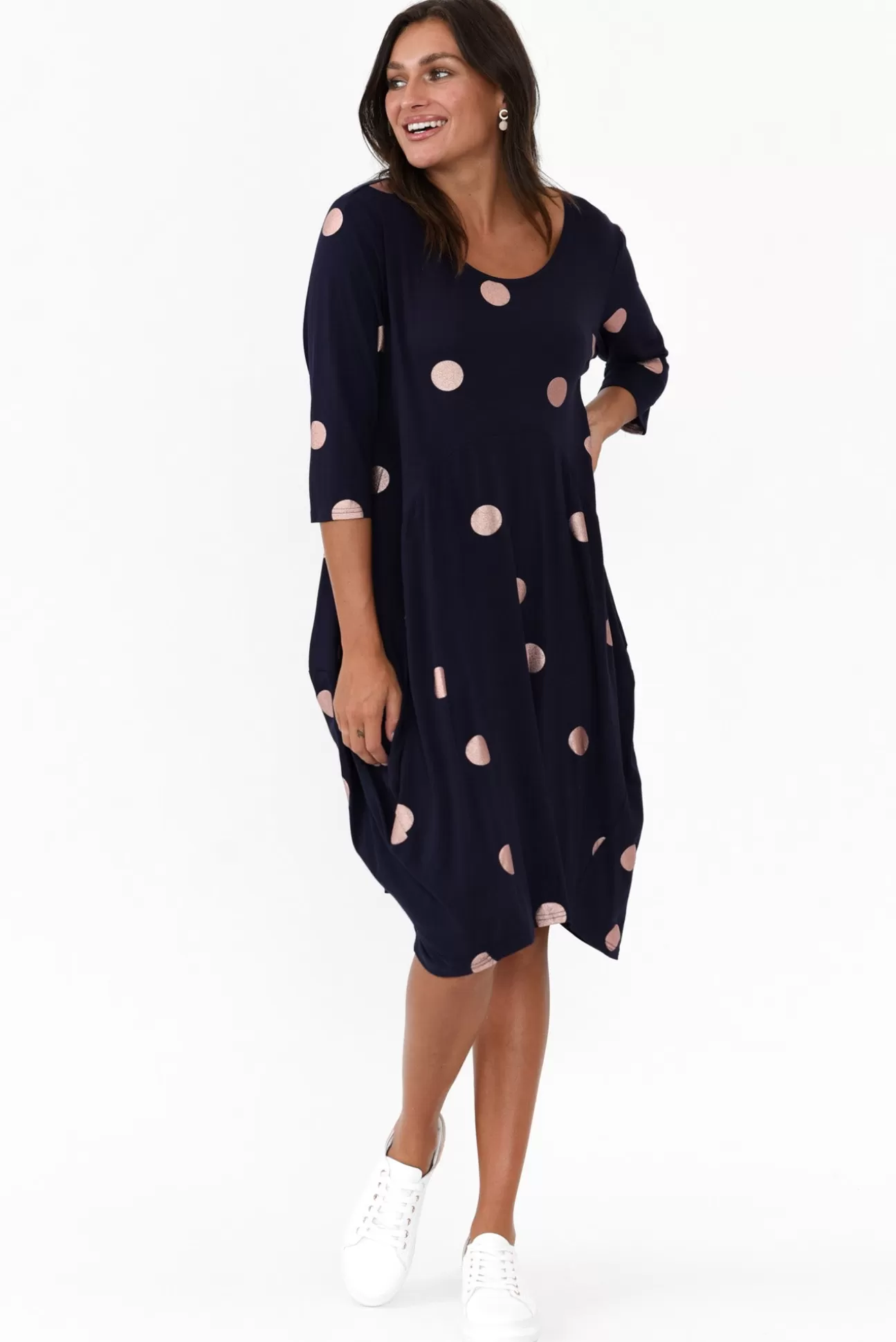 Cali and Co Coco Navy Spot Sleeved Dress Clearance