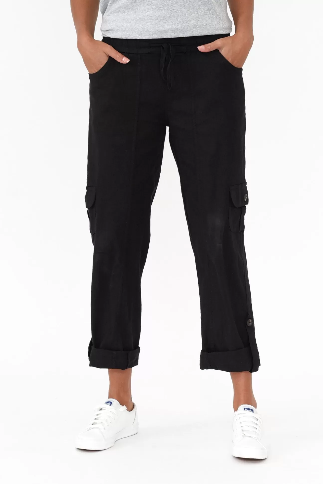 Willow Tree Colette Black Linen Blend Stretch Pant Sale