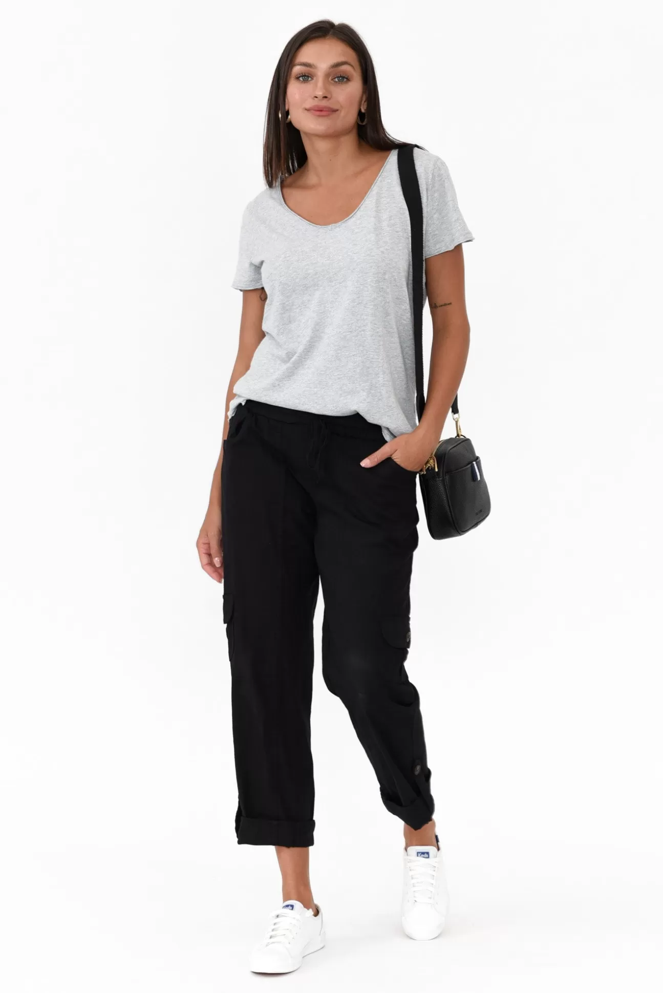 Willow Tree Colette Black Linen Blend Stretch Pant Sale