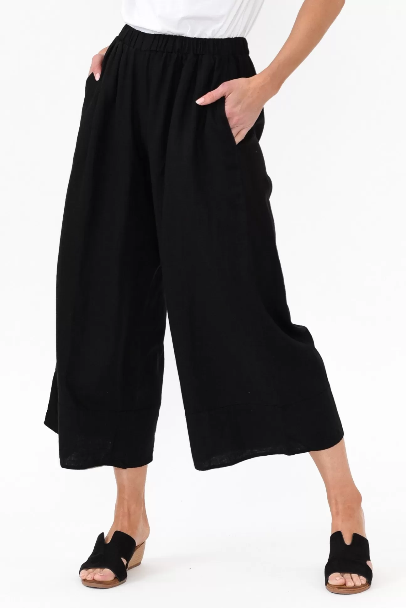 Cali and Co Colleen Black Linen Wide Leg Pant New